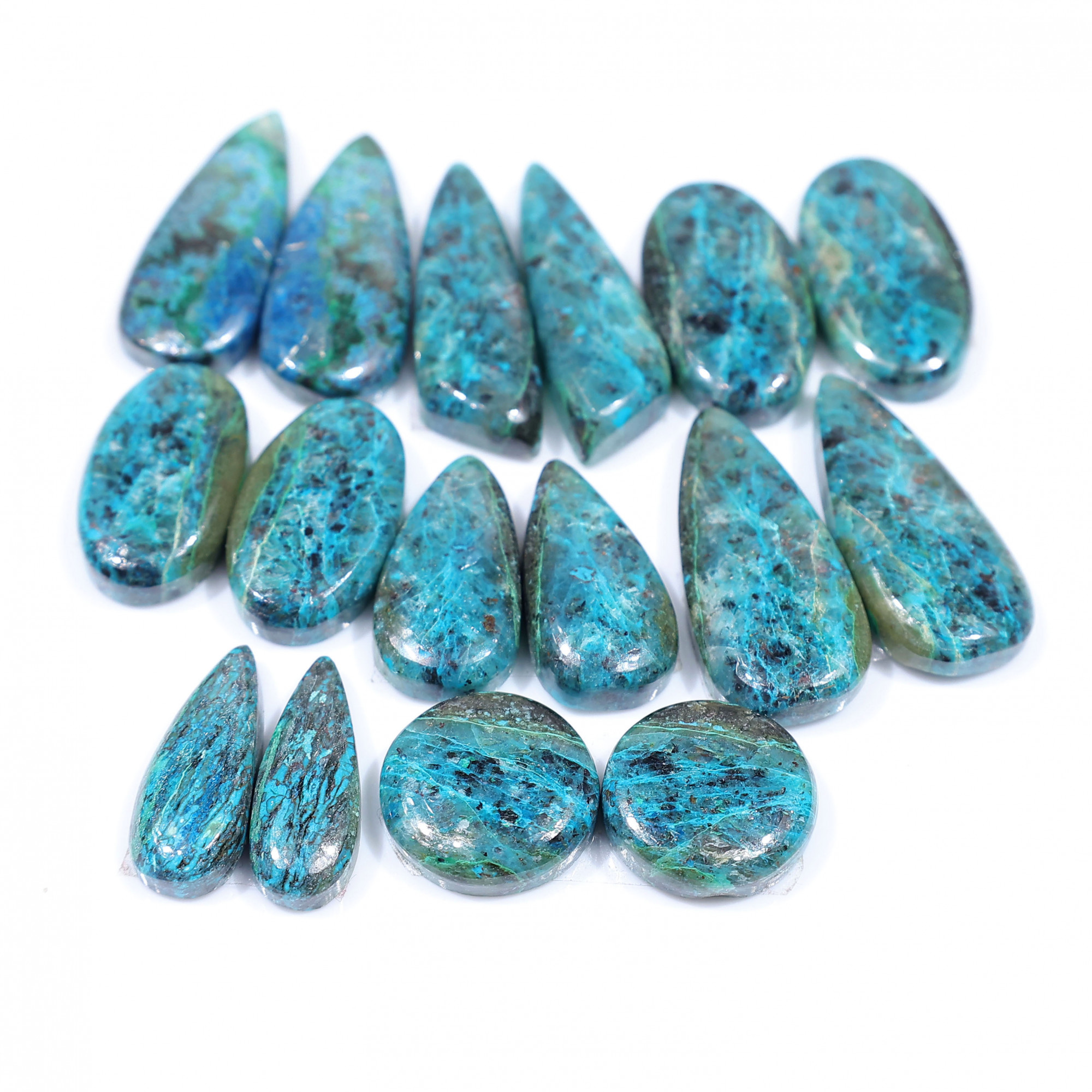8 Pair 192 Cts Natural chrysocolla Cabochon Gemstone Pairs Lot for Earrings Jewelry Making 27x12 14x14mm 20147