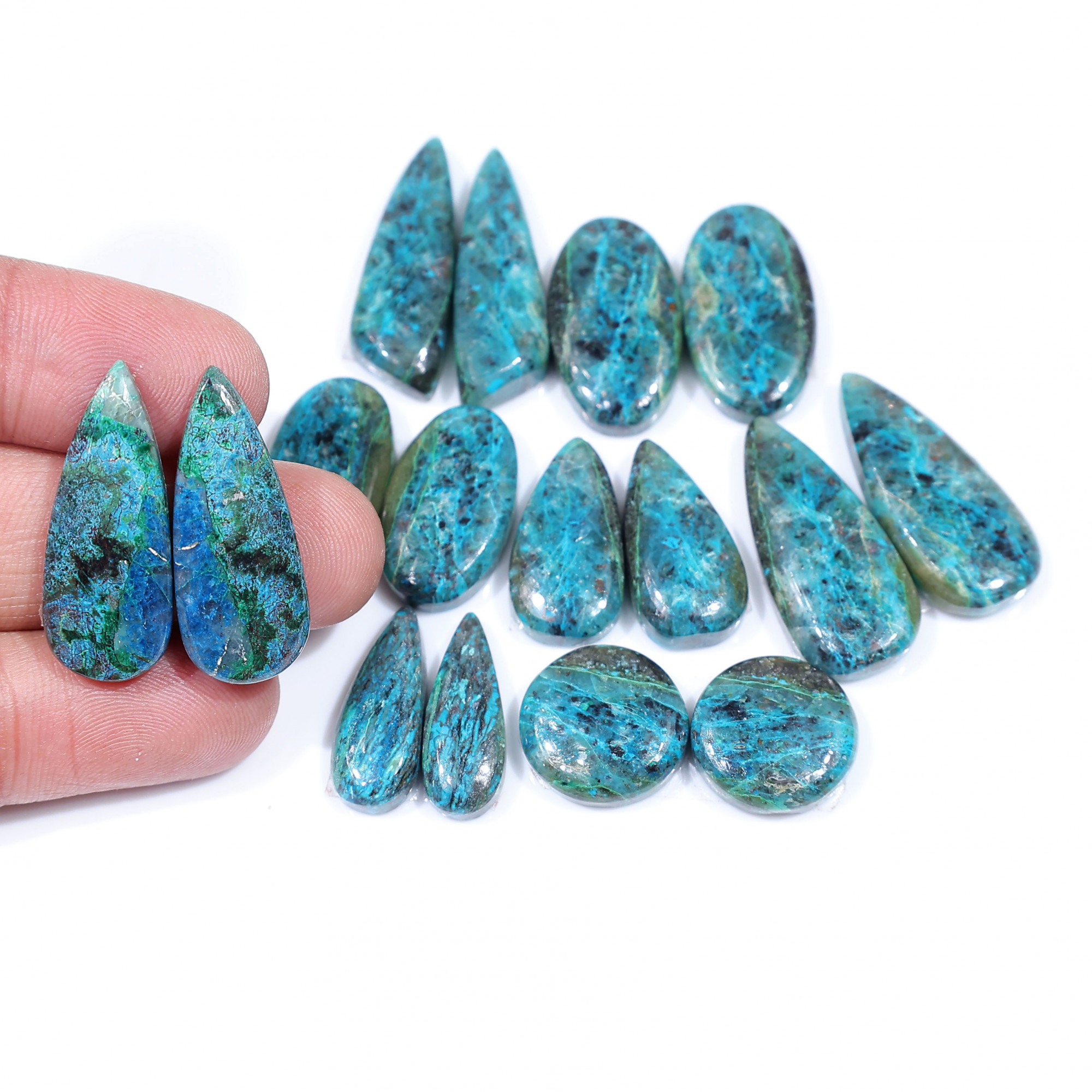 8 Pair 192 Cts Natural chrysocolla Cabochon Gemstone Pairs Lot for Earrings Jewelry Making 27x12 14x14mm 20147