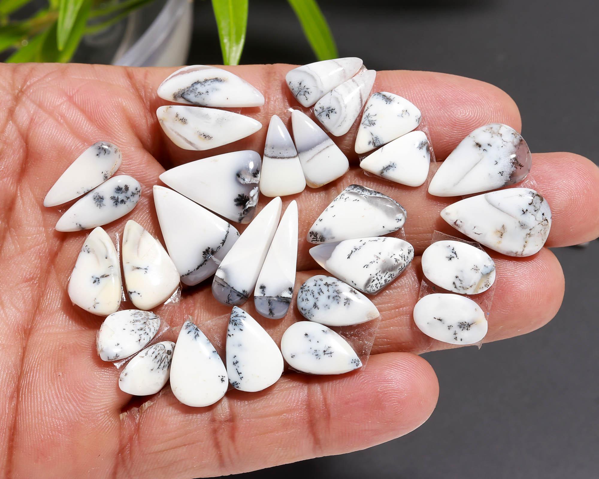 15 Pair 94 Cts  Natural Dendrite Agate Pair Cabochon Lot Loose Gemstones Jewelry Making 20x10 12x8mm 20048