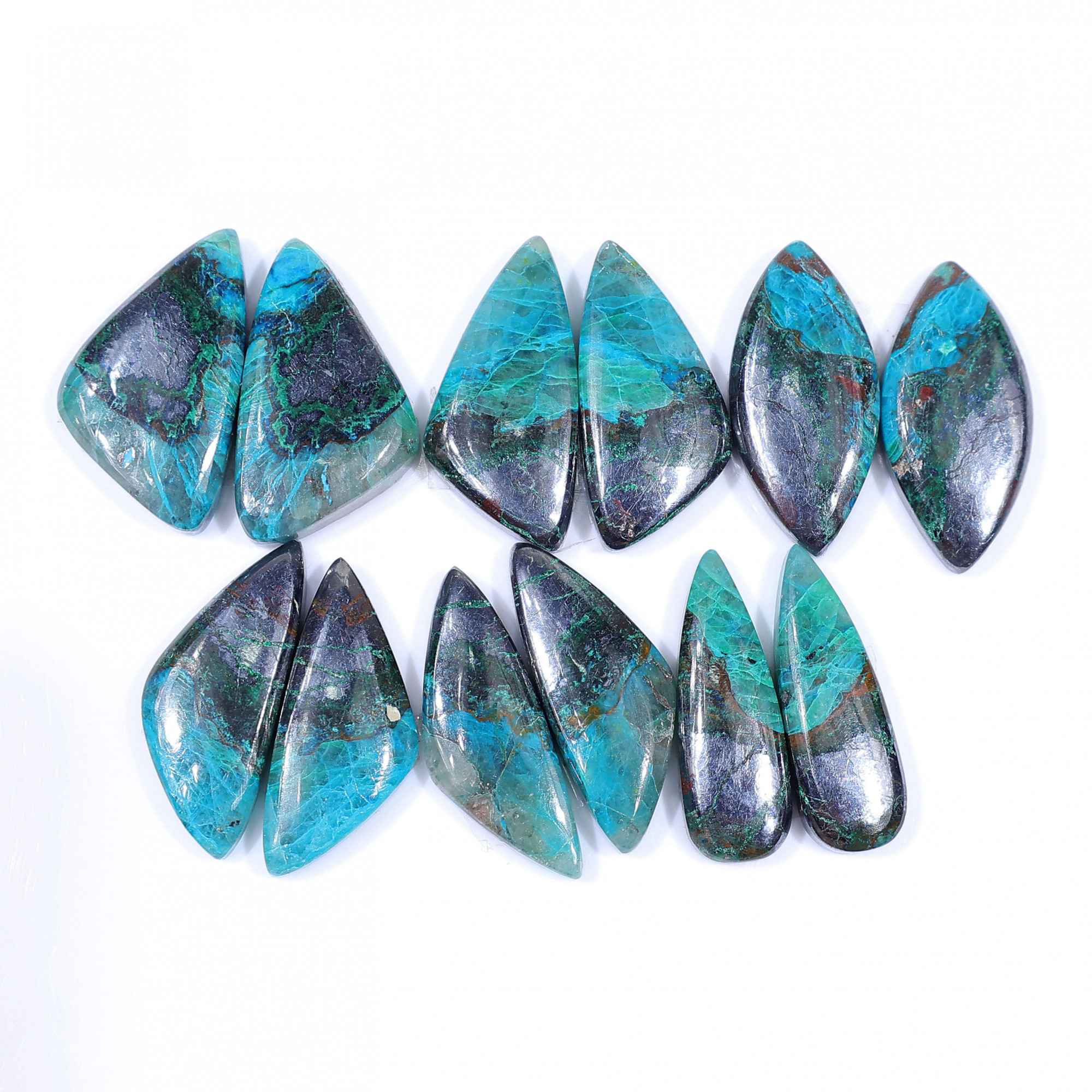 6 Pair 185 Cts  Natural chrysocolla Cabochon Gemstone Pairs Lot for Earrings Jewelry Making 24x14 24x8mm 20148