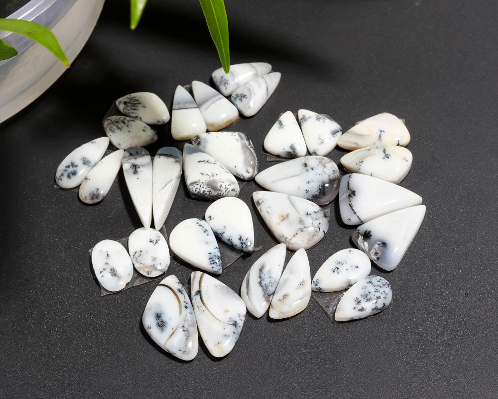 Image of 15 Pair 94 Cts  Natural Dendrite Agate Pair Cabochon Lot Loose Gemstones Jewelry Making 20x10 12x8mm #20048