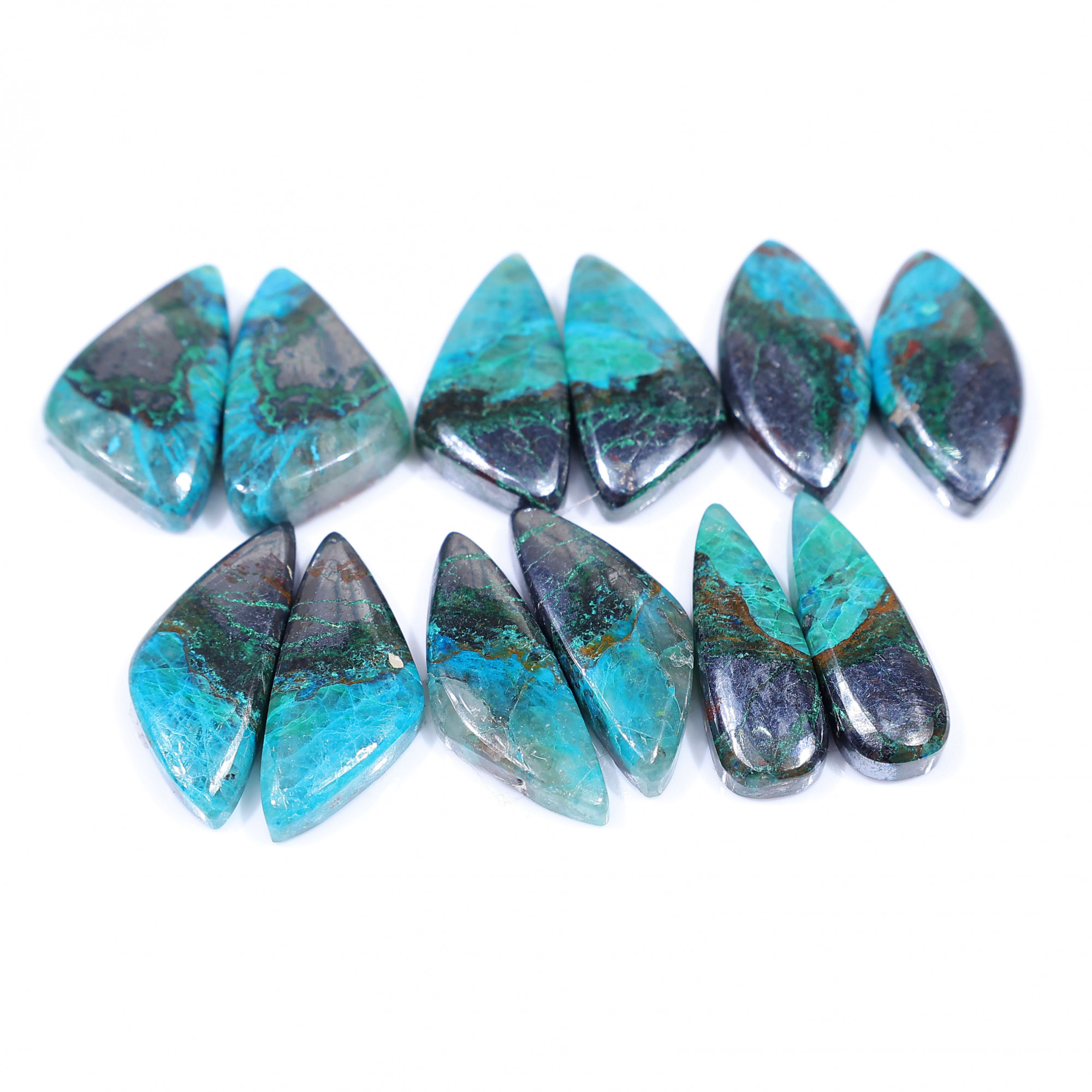 6 Pair 185 Cts  Natural chrysocolla Cabochon Gemstone Pairs Lot for Earrings Jewelry Making 24x14 24x8mm 20148