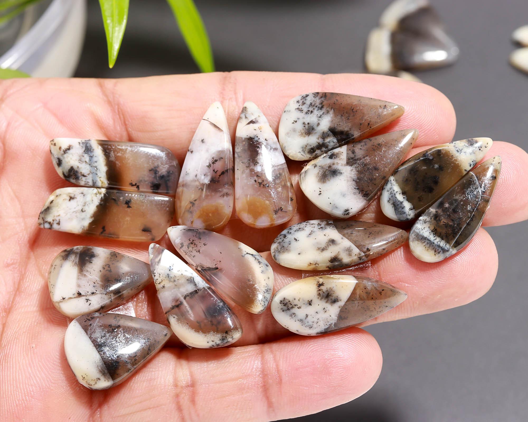 10 Pair 160 Cts  Natural Dendrite Agate Pair Cabochon Lot Loose Gemstones Jewelry Making 24x10 21x9mm 20049