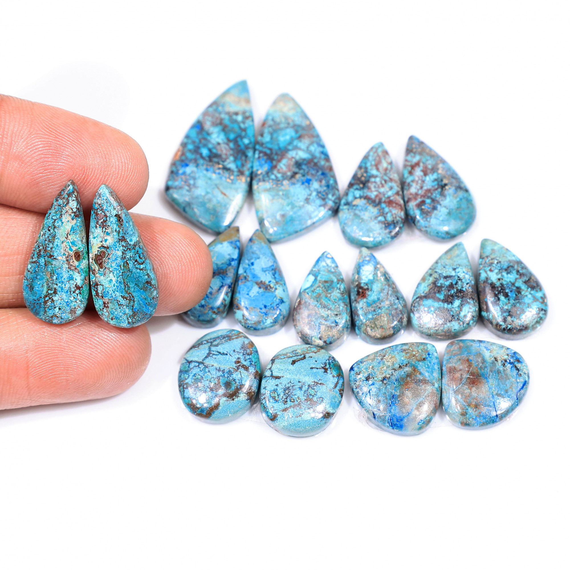 8 Pair 118 Cts  Natural chrysocolla Cabochon Gemstone Pairs Lot for Earrings Jewelry Making 29x13 15x8mm 20149
