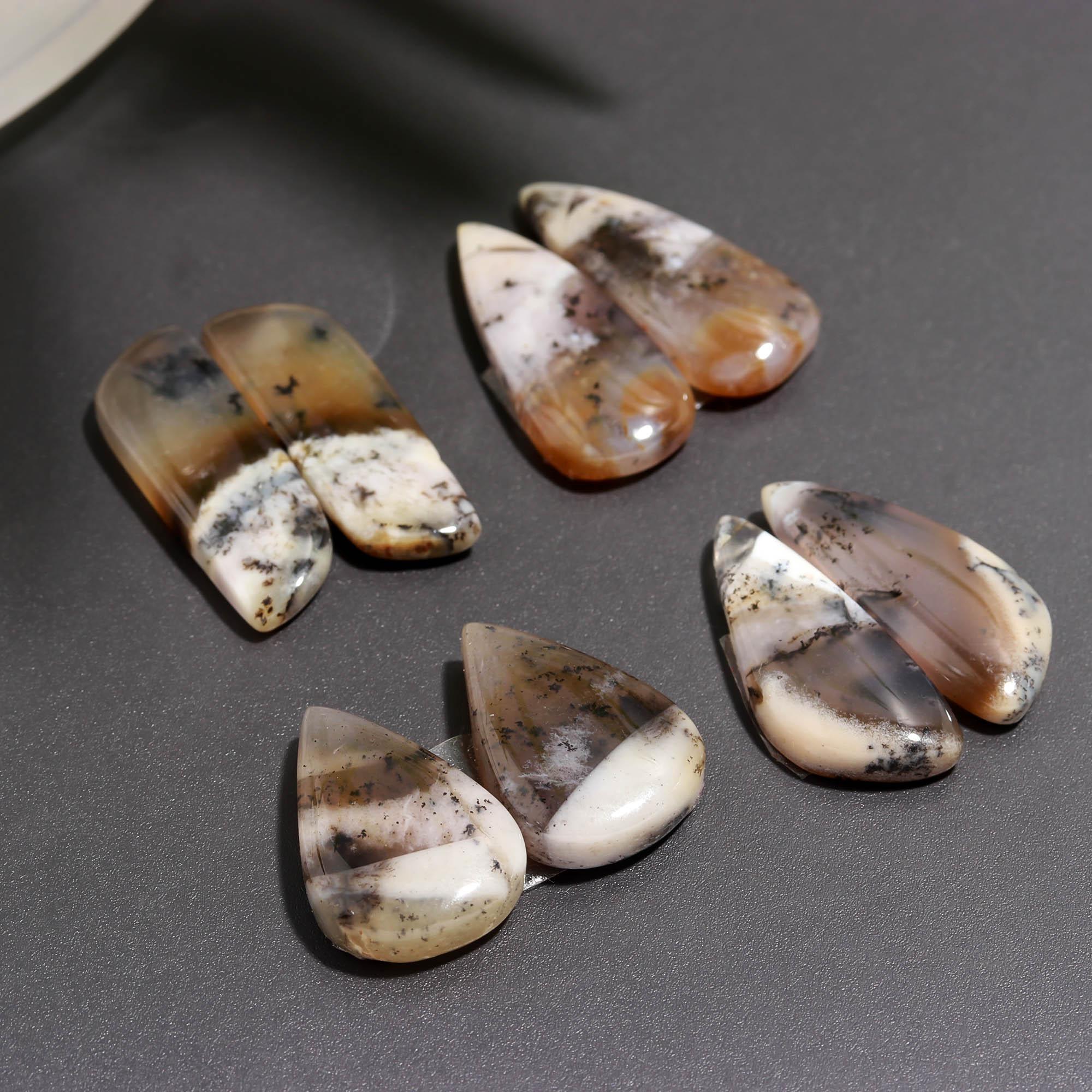 10 Pair 160 Cts Natural Dendrite Agate Pair Cabochon Lot Loose Gemstones Jewelry Making 24x10 21x9mm 20049