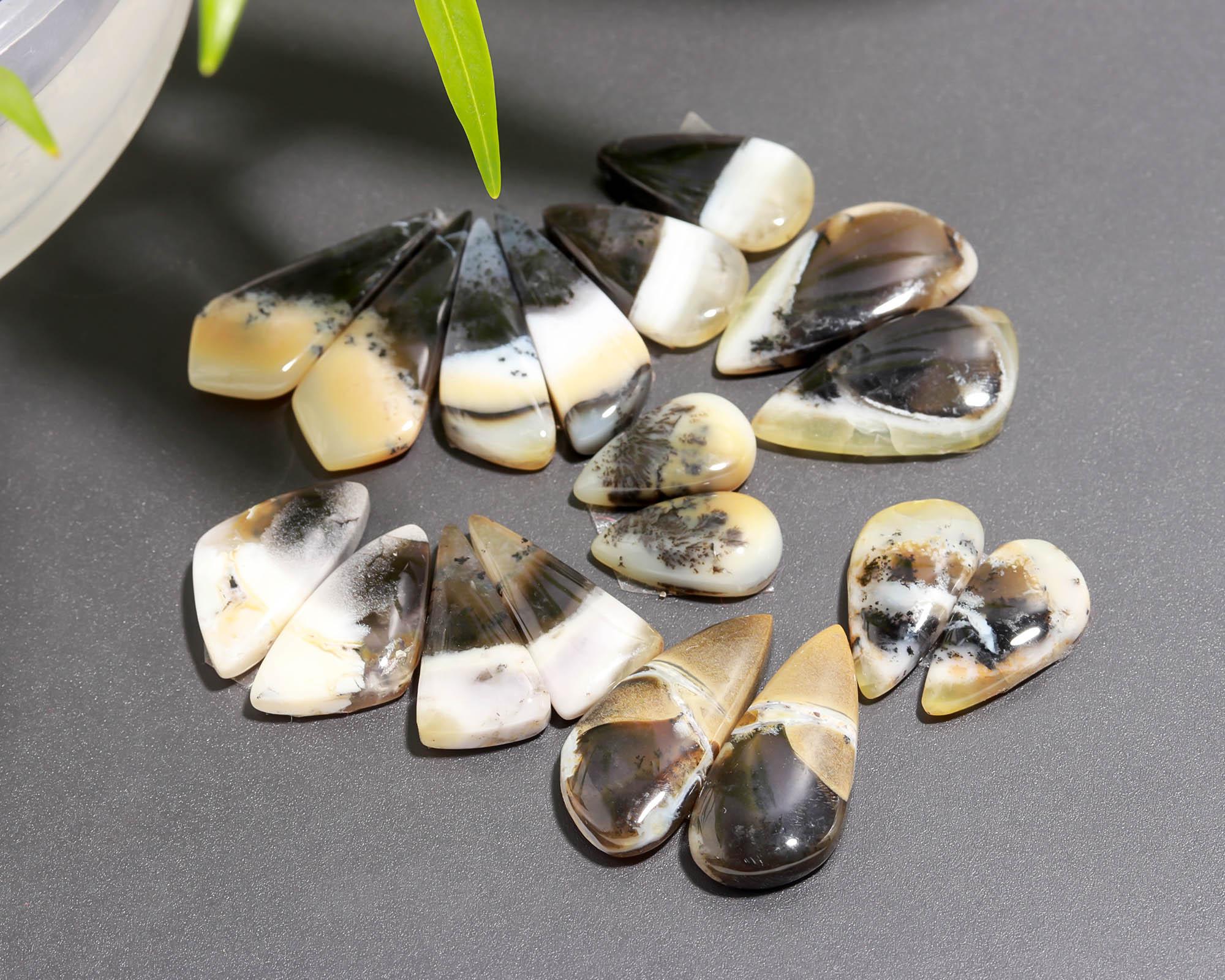 9 Pair 126 Cts Natural Dendrite Agate Pair Cabochon Lot Loose Gemstones Jewelry Making 28x11 15x9mm 20050