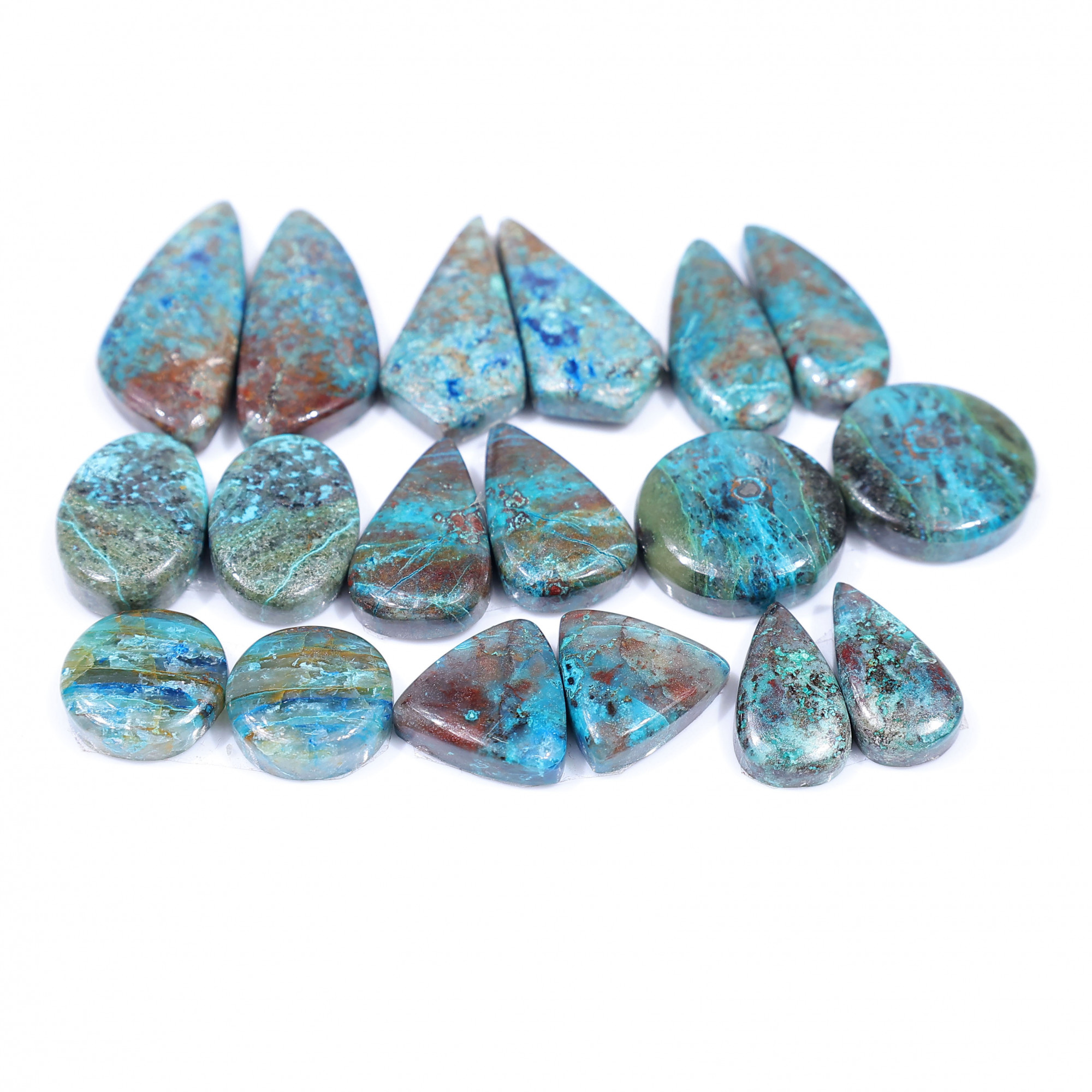 9 Pair 183 Cts  Natural chrysocolla Cabochon Gemstone Pairs Lot for Earrings Jewelry Making 30x12 17x9mm 20150