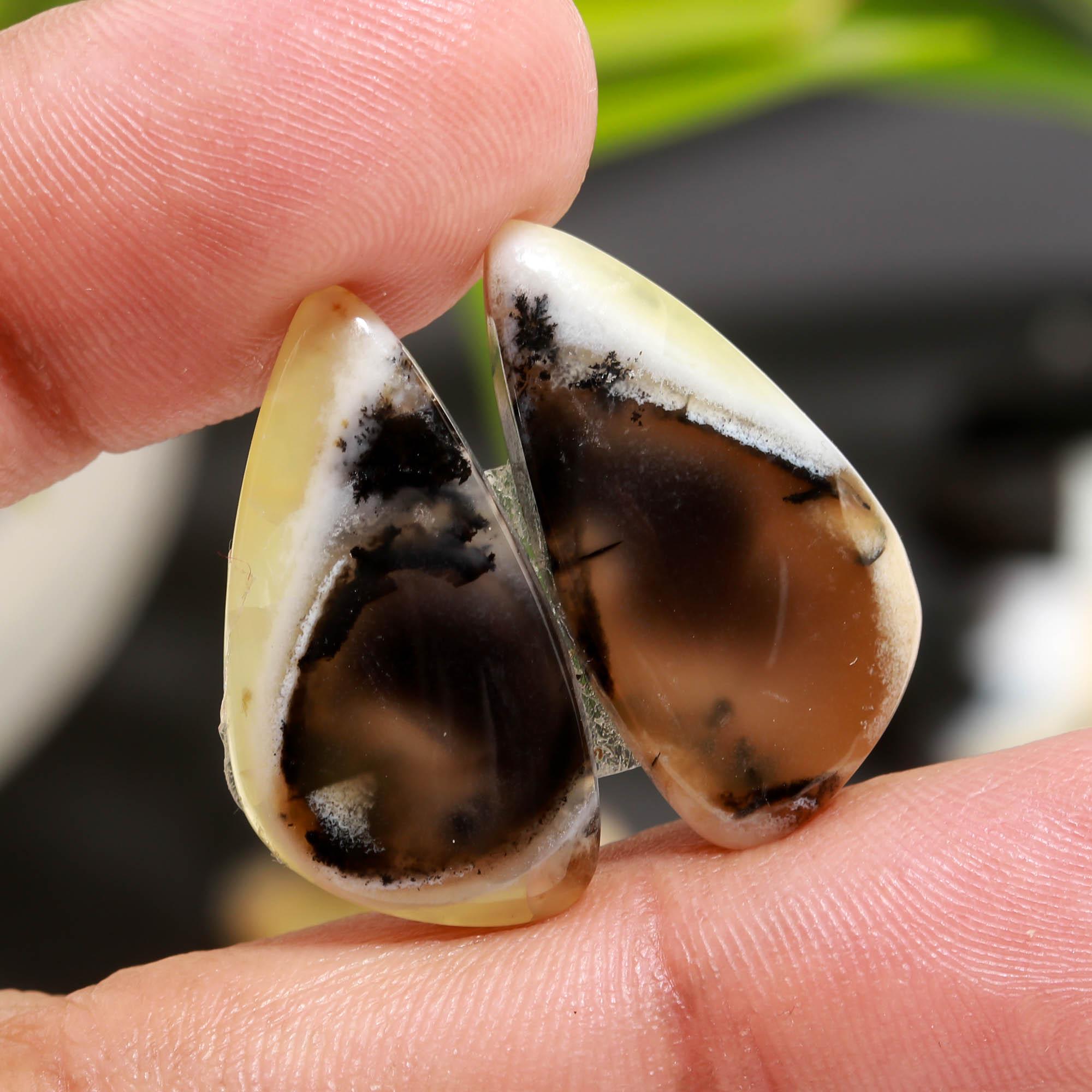 9 Pair 126 Cts  Natural Dendrite Agate Pair Cabochon Lot Loose Gemstones Jewelry Making 28x11 15x9mm 20050