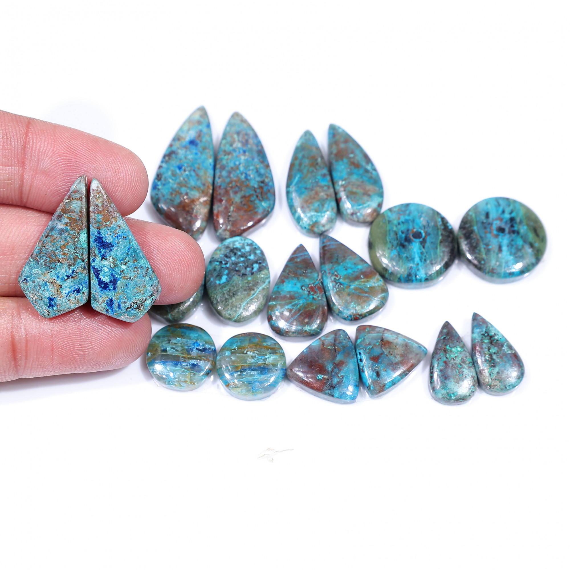 9 Pair 183 Cts Natural chrysocolla Cabochon Gemstone Pairs Lot for Earrings Jewelry Making 30x12 17x9mm 20150