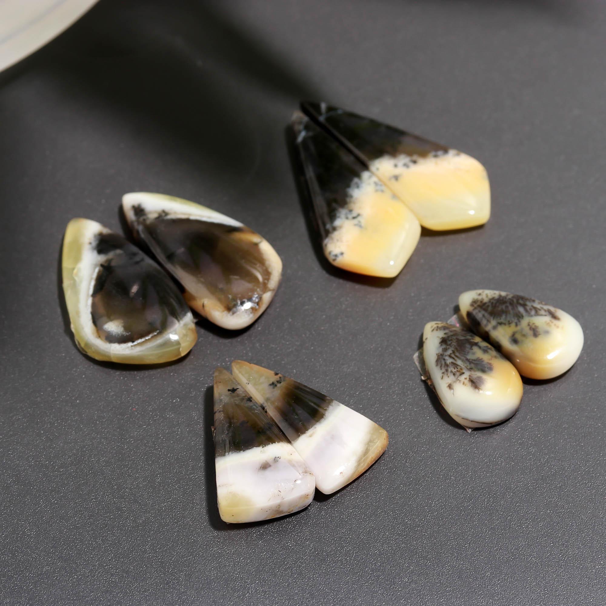 9 Pair 126 Cts  Natural Dendrite Agate Pair Cabochon Lot Loose Gemstones Jewelry Making 28x11 15x9mm 20050