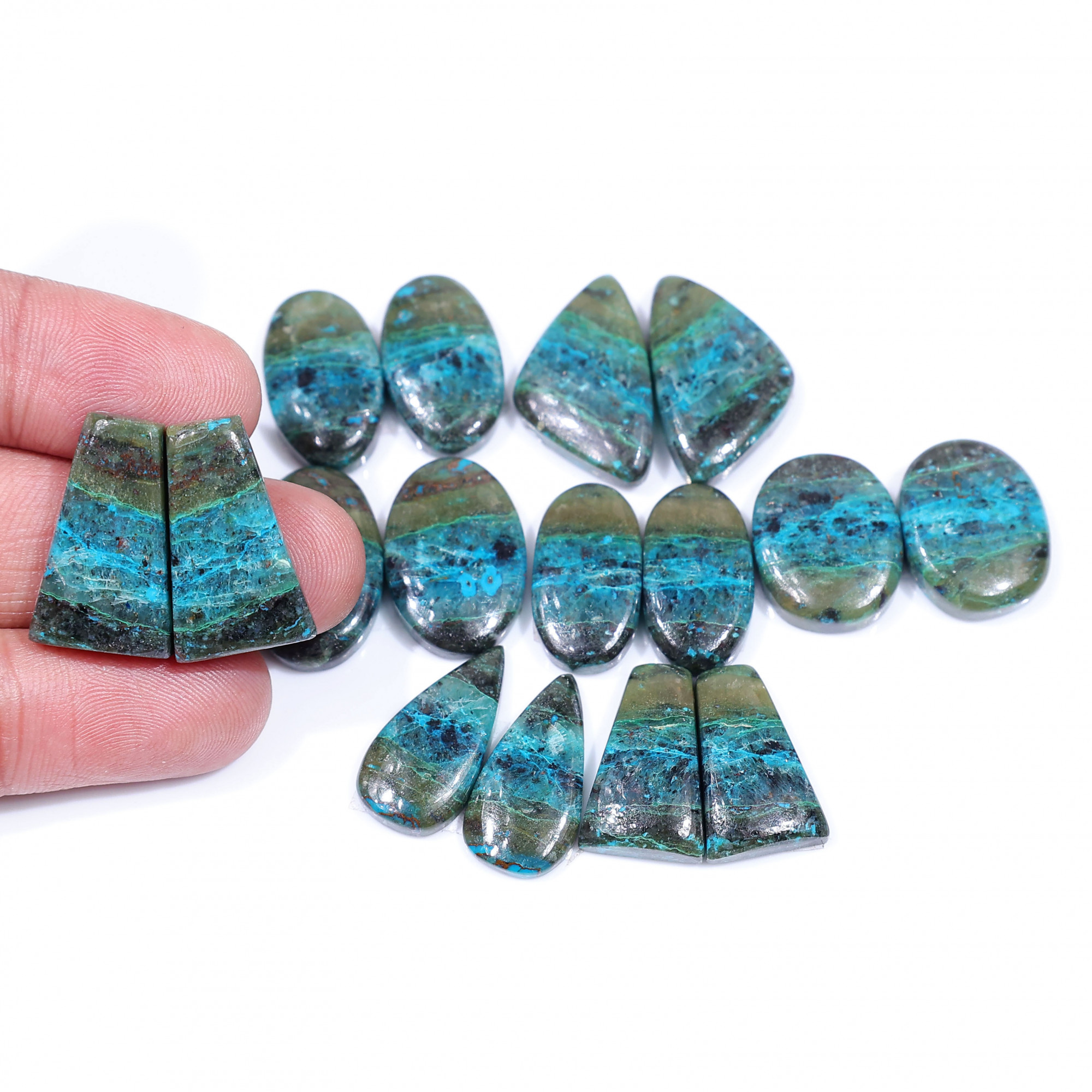8 Pair 180 Cts  Natural chrysocolla Cabochon Gemstone Pairs Lot for Earrings Jewelry Making 21x13 21x10mm 20151