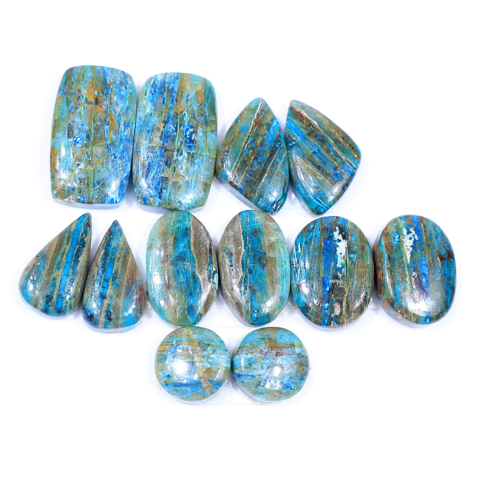 6 Pair 115 Cts Natural chrysocolla Cabochon Gemstone Pairs Lot for Earrings Jewelry Making 22x13 11x11mm 20152