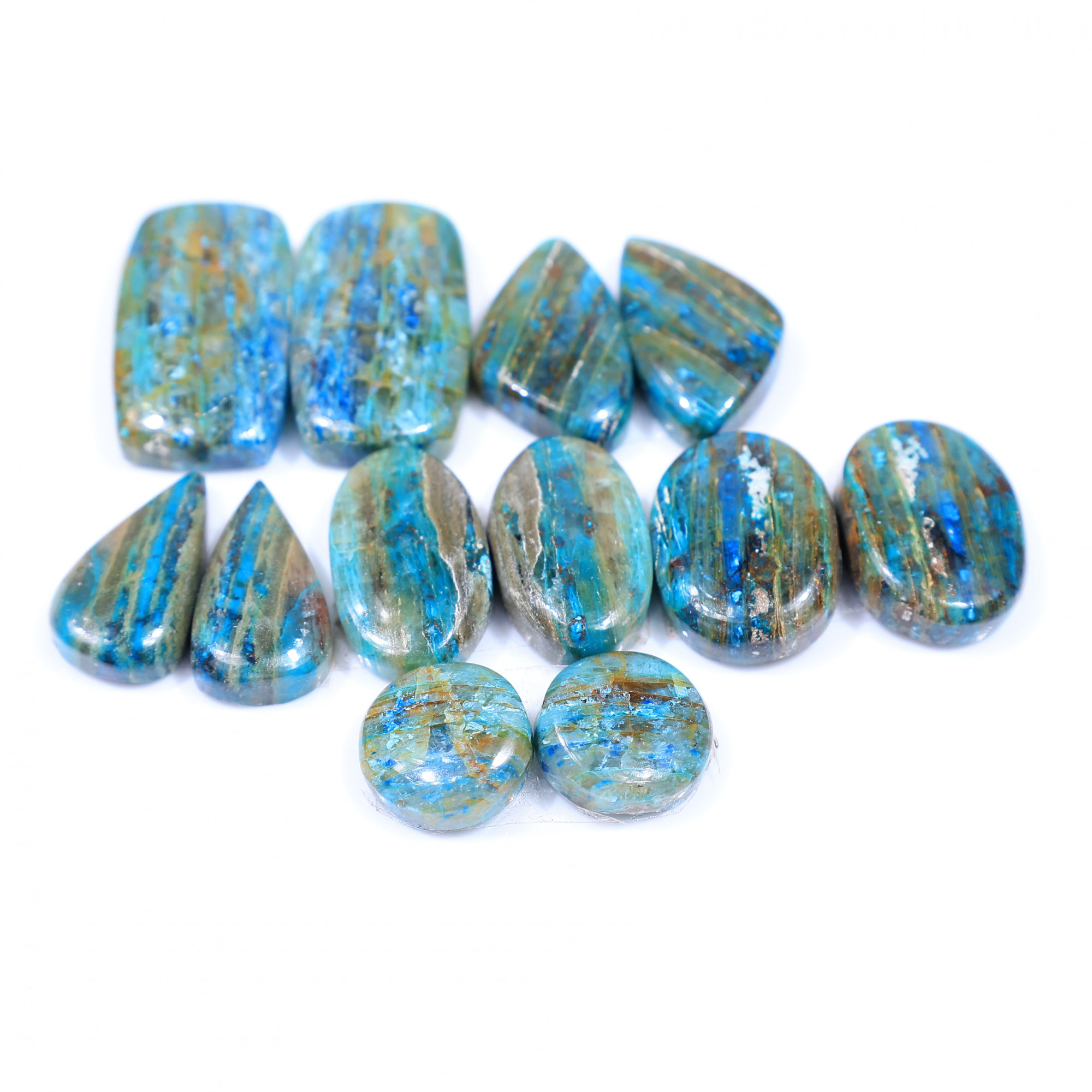 6 Pair 115 Cts Natural chrysocolla Cabochon Gemstone Pairs Lot for Earrings Jewelry Making 22x13 11x11mm 20152