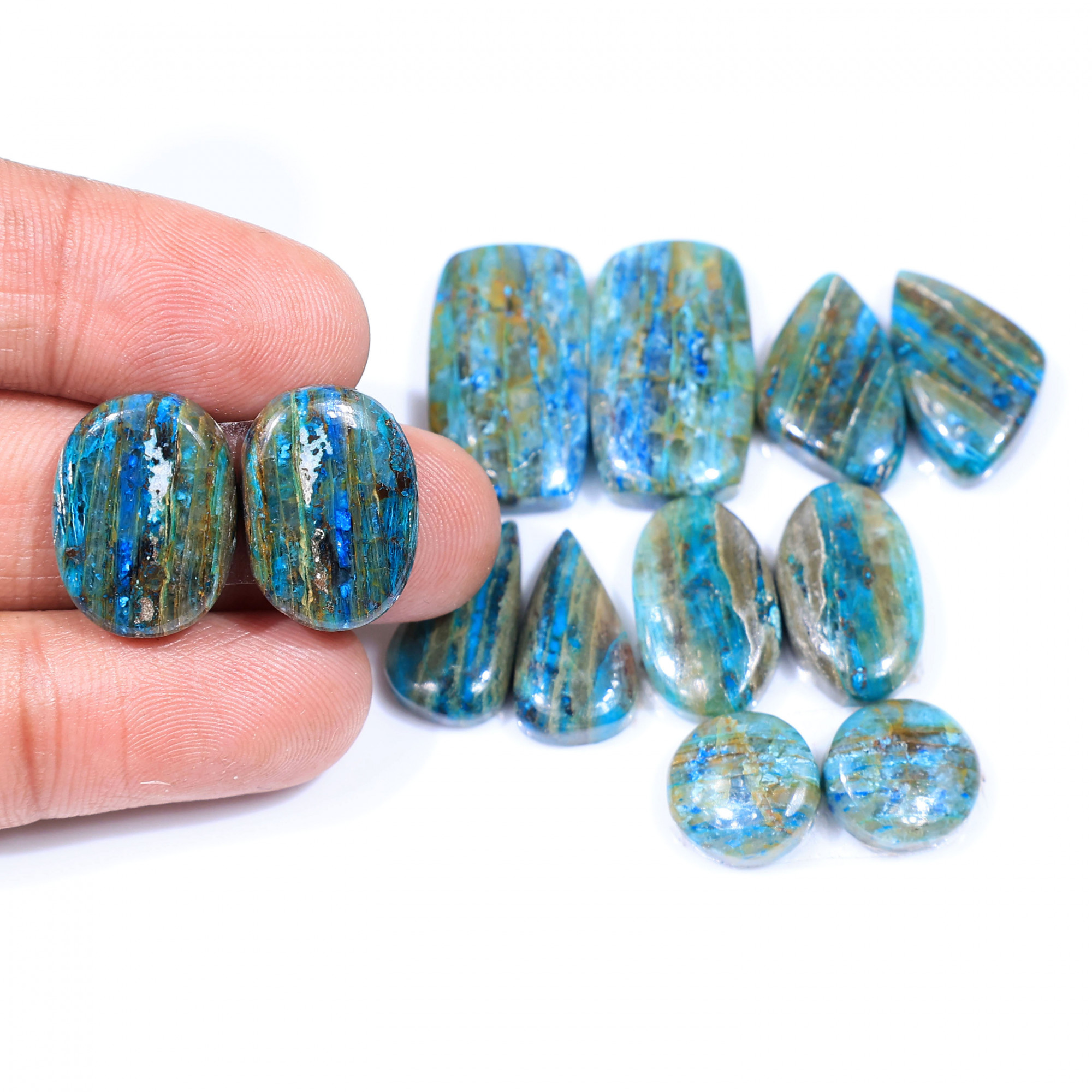 6 Pair 115 Cts Natural chrysocolla Cabochon Gemstone Pairs Lot for Earrings Jewelry Making 22x13 11x11mm 20152