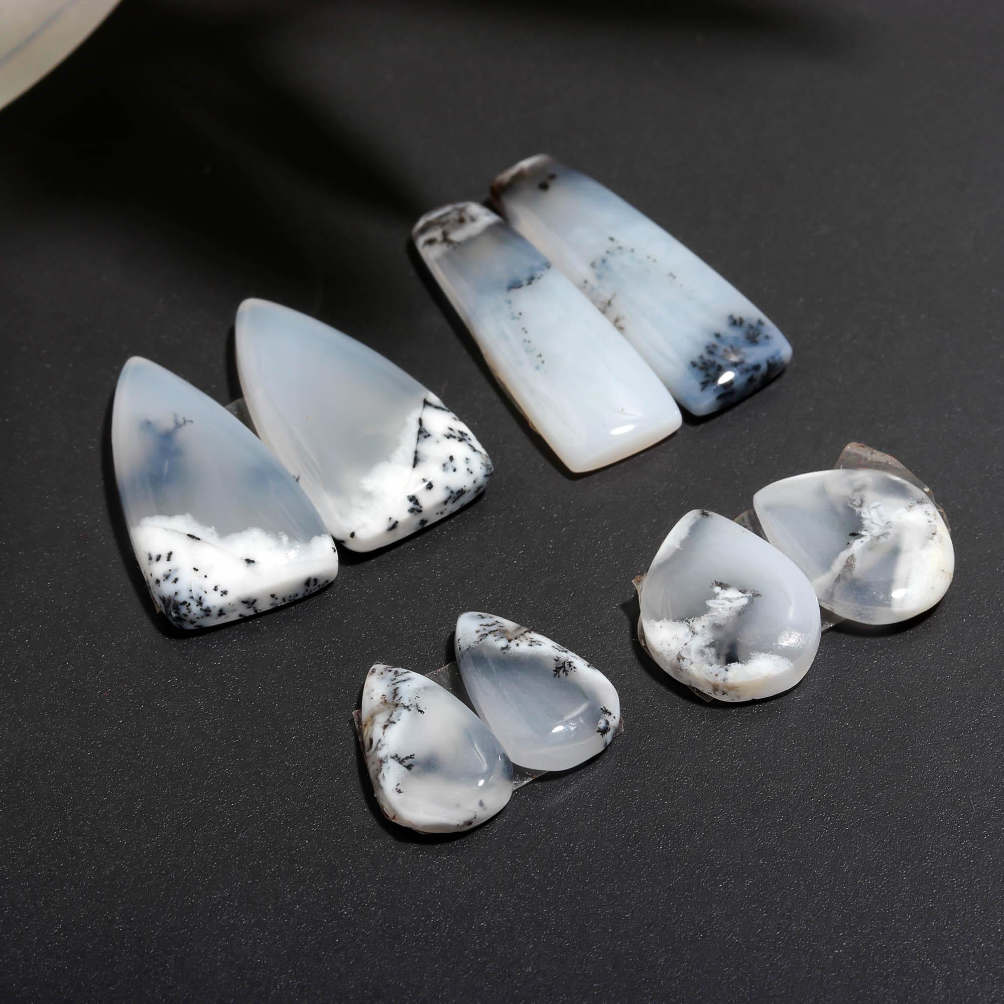 10 Pair 140 Cts Natural Dendrite Agate Pair Cabochon Lot Loose Gemstones Jewelry Making 28x9 15x9mm 20052