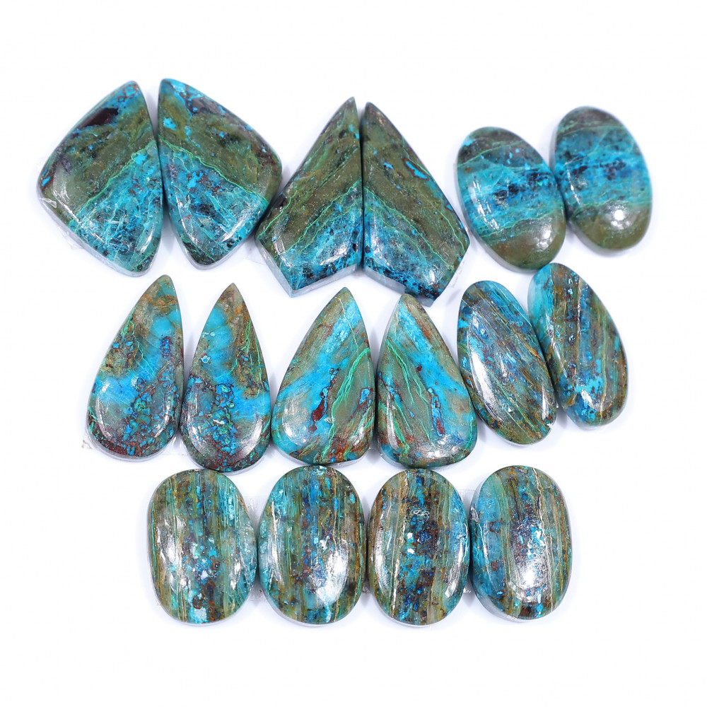 Image of 8 Pair 160 Cts  Natural chrysocolla Cabochon Gemstone Pairs Lot for Earrings Jewelry Making 26x12 18x12mm #20153