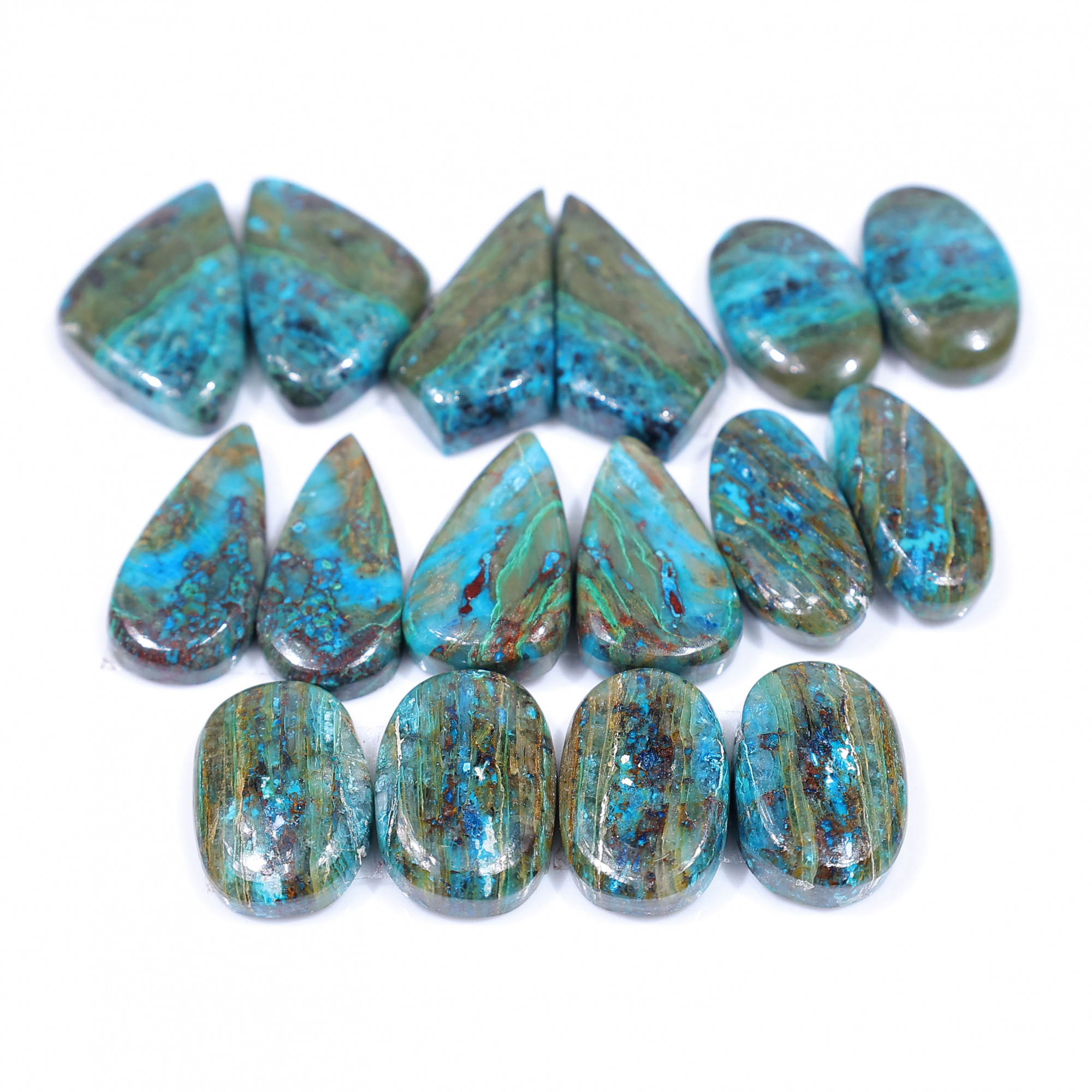 8 Pair 160 Cts Natural chrysocolla Cabochon Gemstone Pairs Lot for Earrings Jewelry Making 26x12 18x12mm 20153