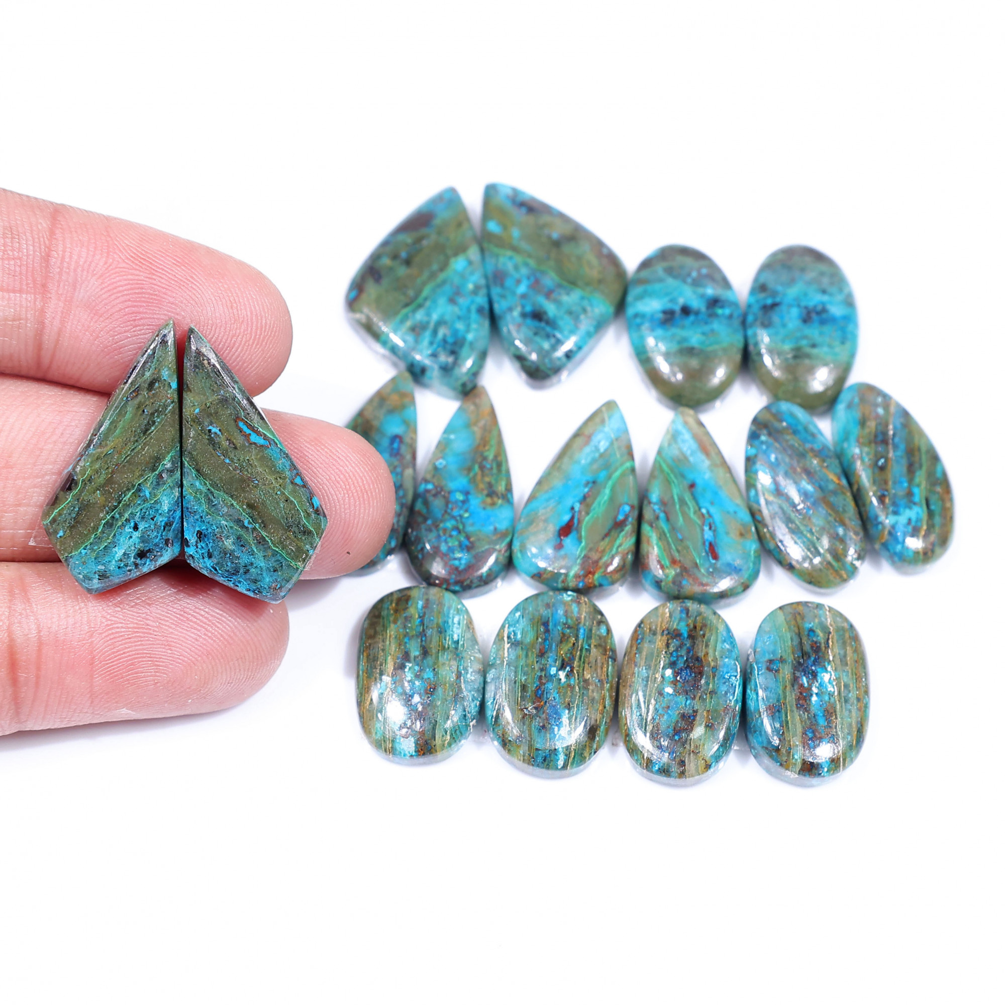 8 Pair 160 Cts Natural chrysocolla Cabochon Gemstone Pairs Lot for Earrings Jewelry Making 26x12 18x12mm 20153