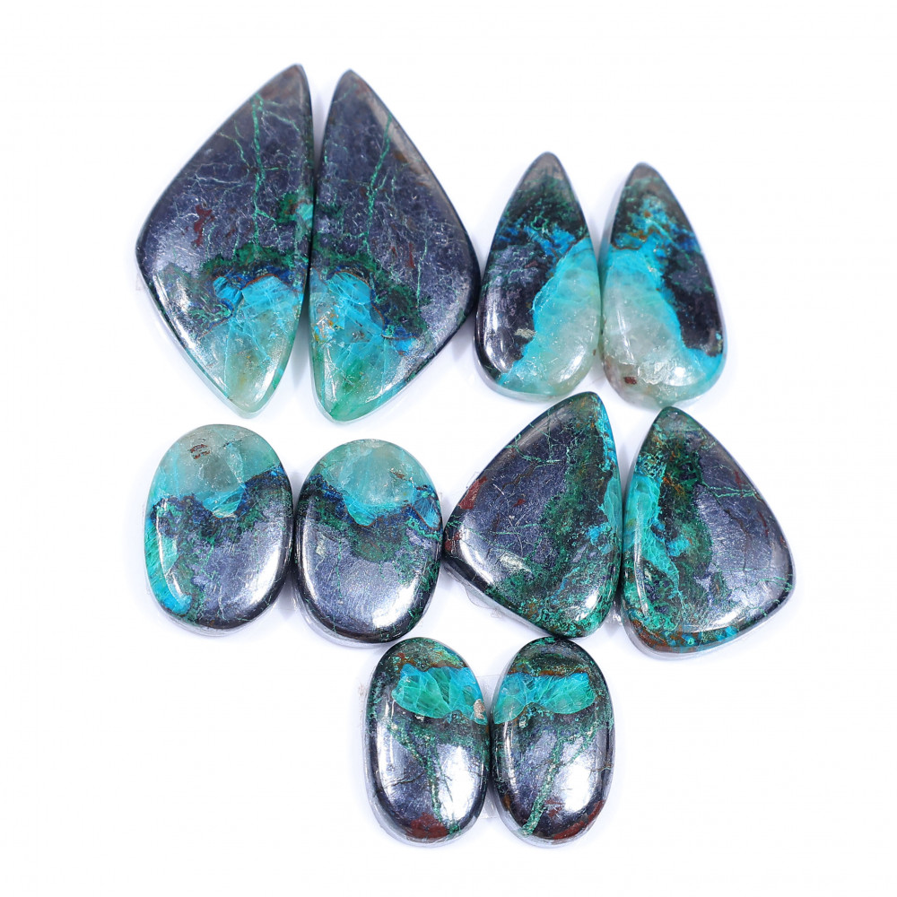 Image of 5 Pair 176 Cts  Natural chrysocolla Cabochon Gemstone Pairs Lot for Earrings Jewelry Making 32x14 17x10mm #20154