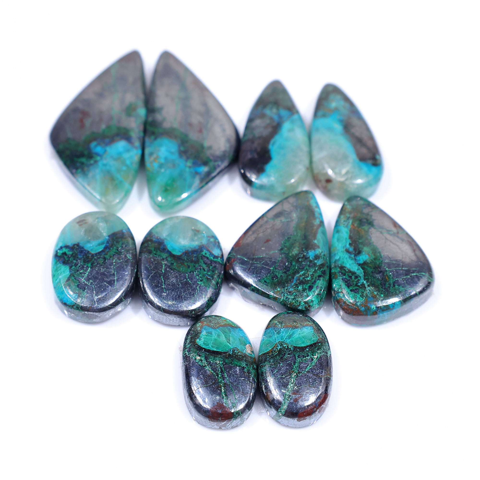 5 Pair 176 Cts  Natural chrysocolla Cabochon Gemstone Pairs Lot for Earrings Jewelry Making 32x14 17x10mm 20154