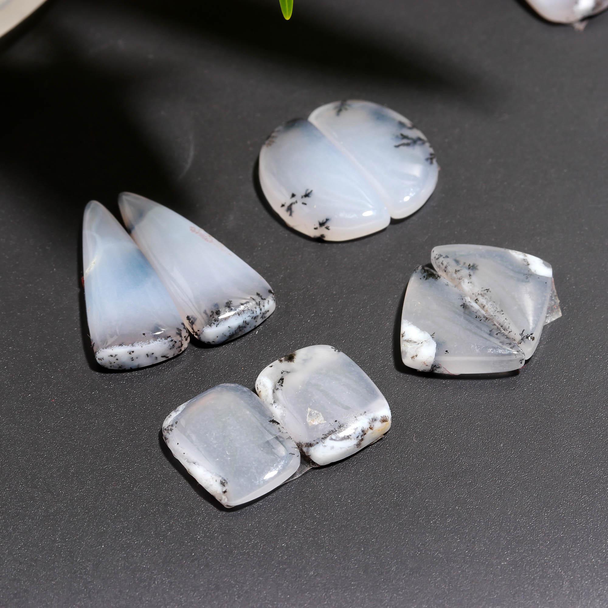 11 Pair 154 Cts  Natural Dendrite Agate Pair Cabochon Lot Loose Gemstones Jewelry Making 25x10 13x6mm 20054