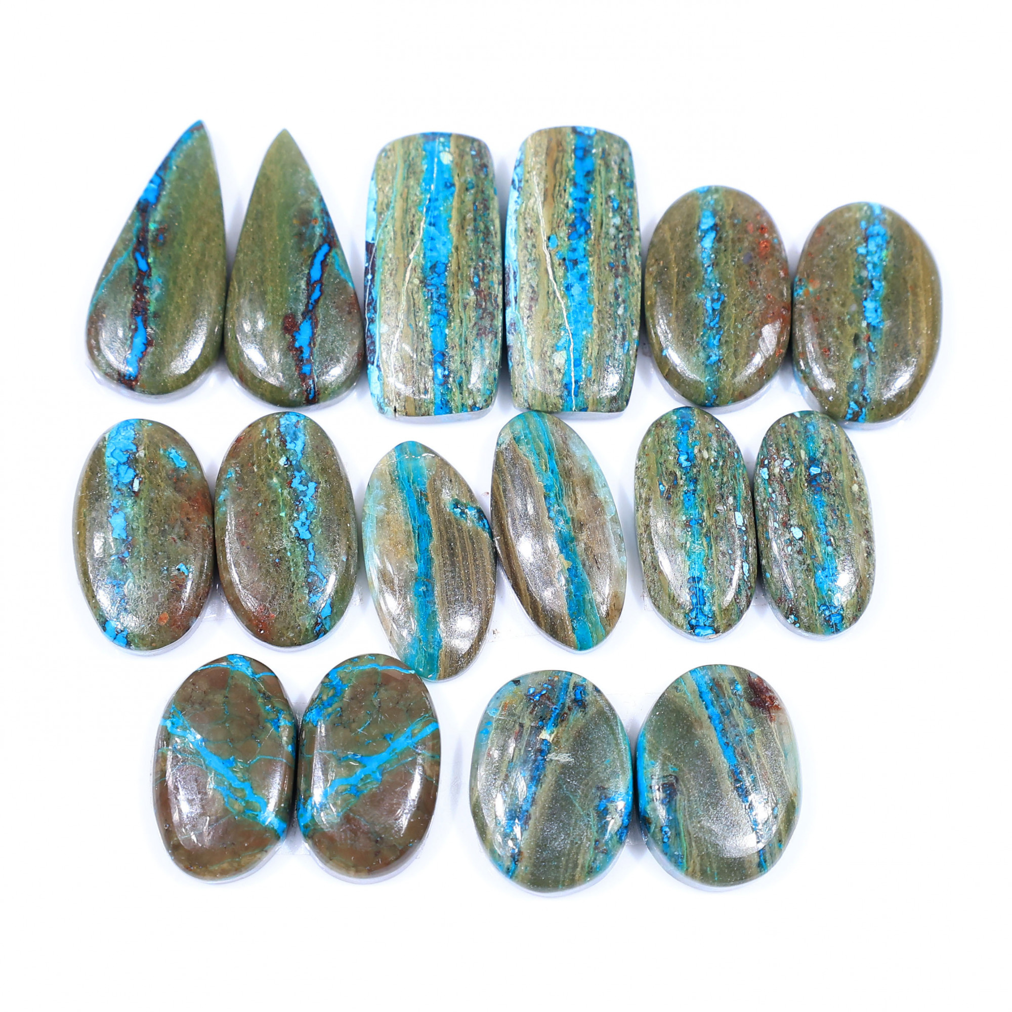 8 Pair 152 Cts Natural chrysocolla Cabochon Gemstone Pairs Lot for Earrings Jewelry Making 24x11 19x9mm 20155