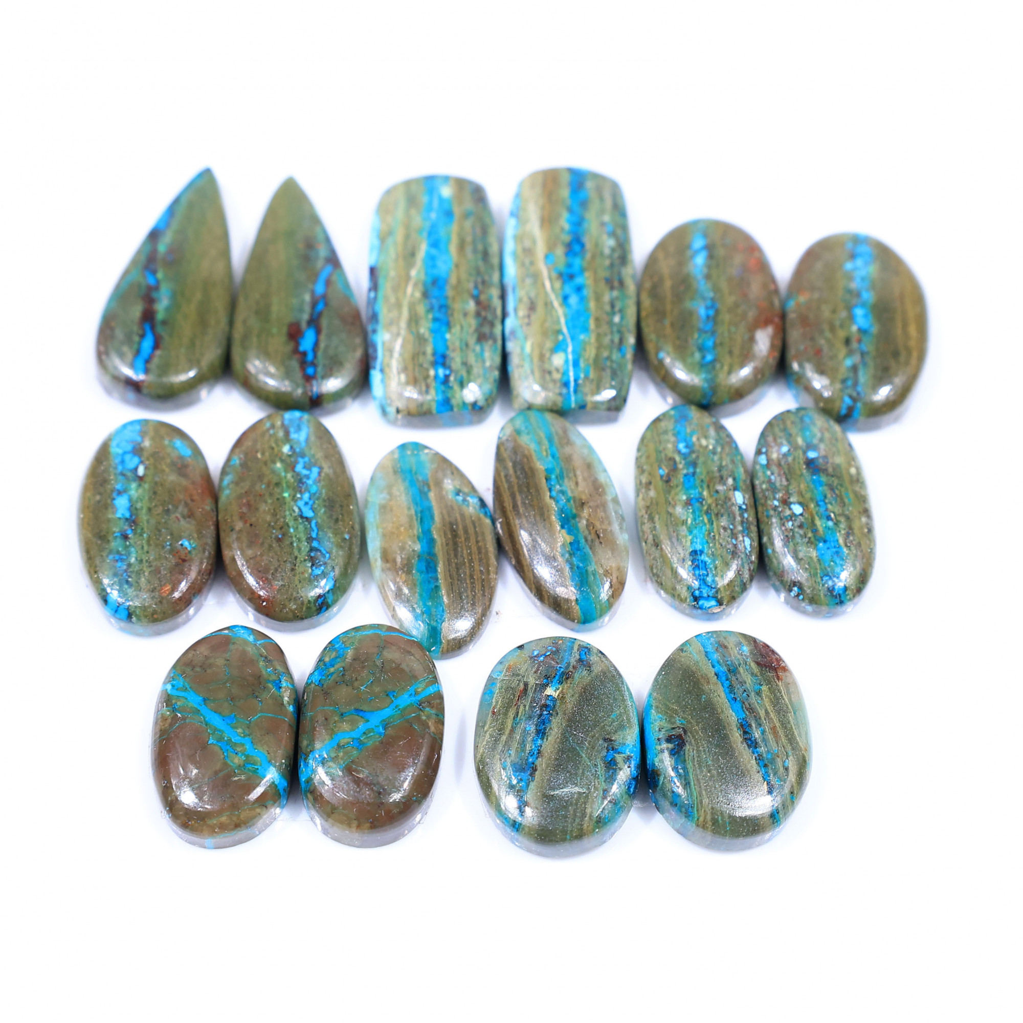 8 Pair 152 Cts Natural chrysocolla Cabochon Gemstone Pairs Lot for Earrings Jewelry Making 24x11 19x9mm 20155