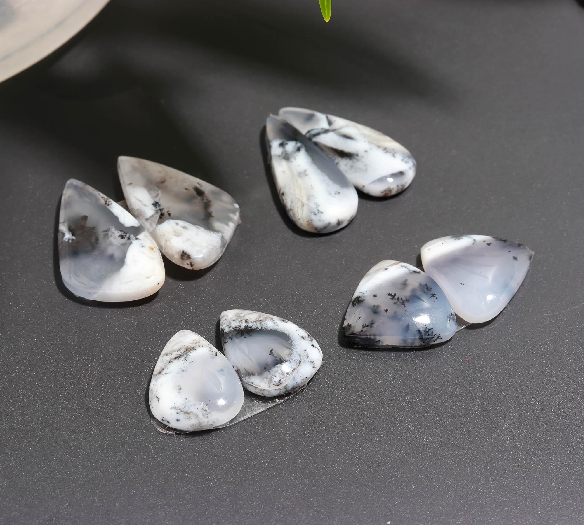 9 Pair 120 Cts  Natural Dendrite Agate Pair Cabochon Lot Loose Gemstones Jewelry Making 24x14 16x9mm 20055