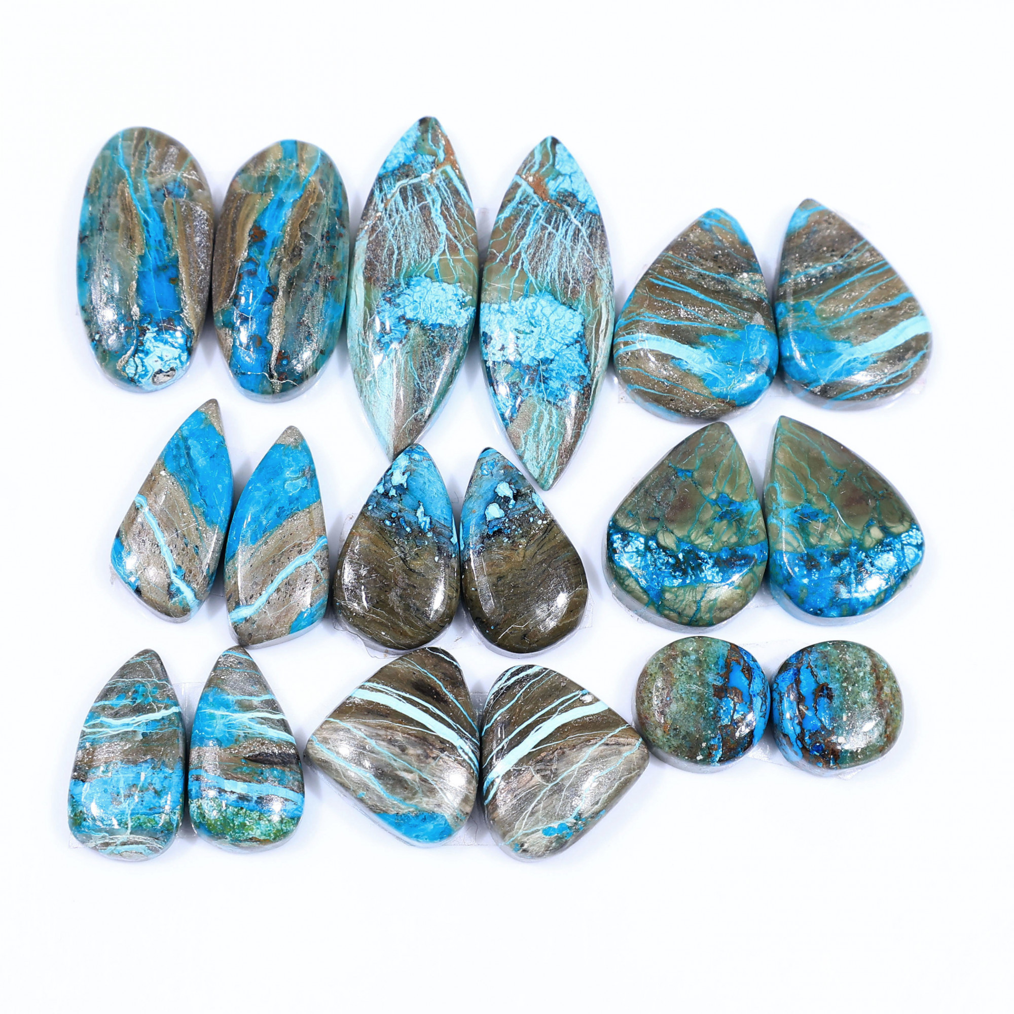 9 Pair 133 Cts Natural chrysocolla Cabochon Gemstone Pairs Lot for Earrings Jewelry Making 30x10 10x10mm 20156