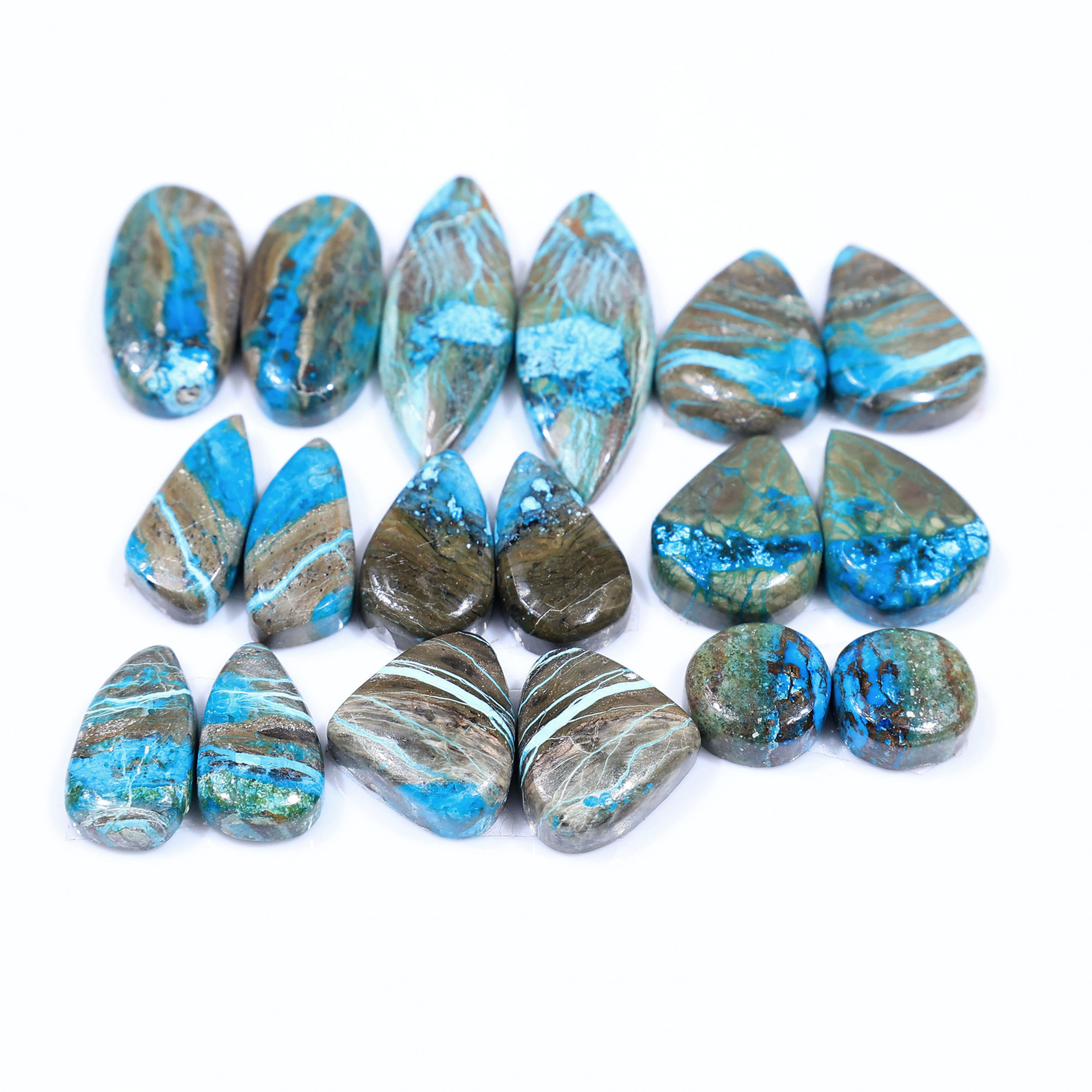 9 Pair 133 Cts Natural chrysocolla Cabochon Gemstone Pairs Lot for Earrings Jewelry Making 30x10 10x10mm 20156