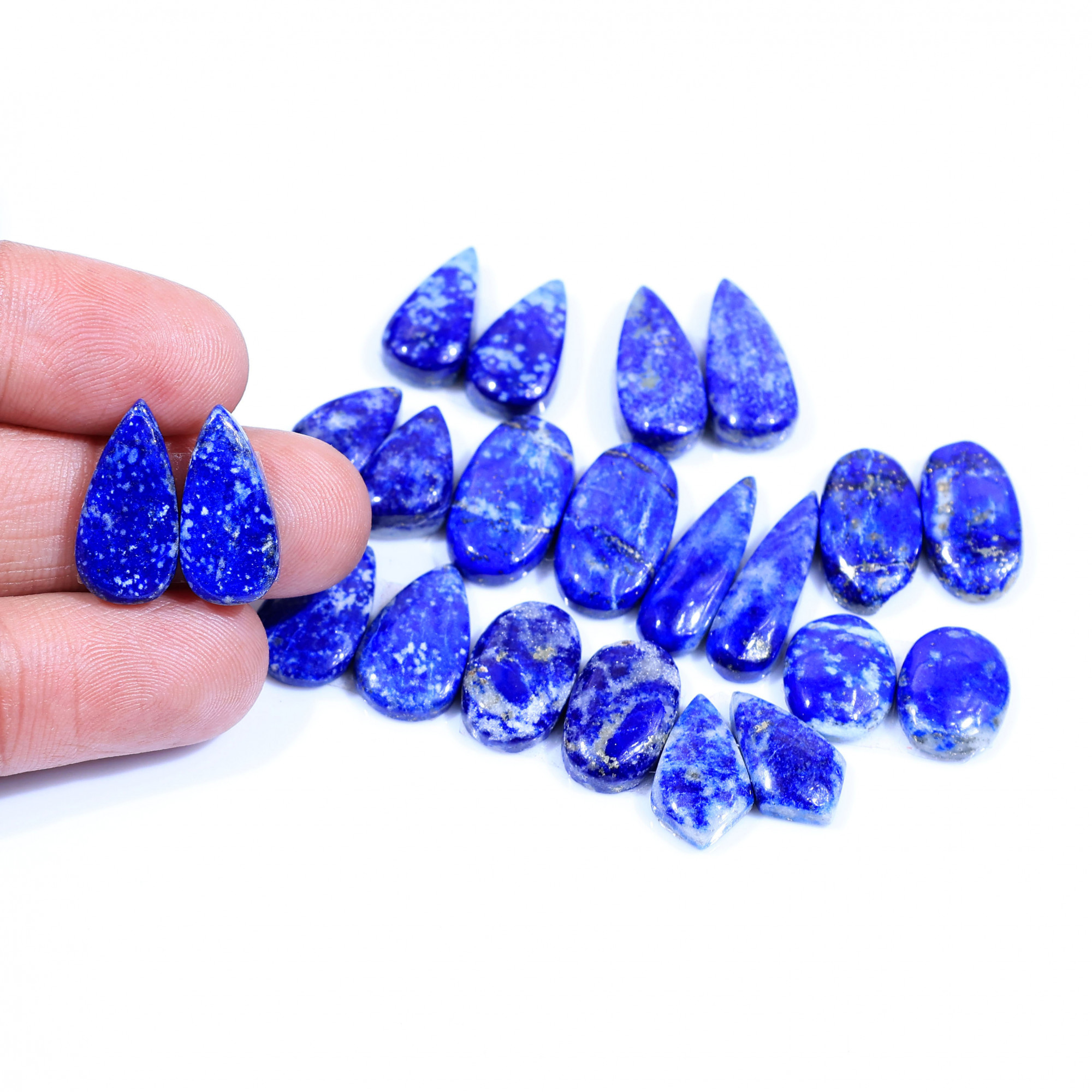 11 Pair 132Cts  Natural Lapis Lazuli Cabochon Gemstone Pairs Lot for Earrings Jewelry Making 21x7 13x10mm 20057