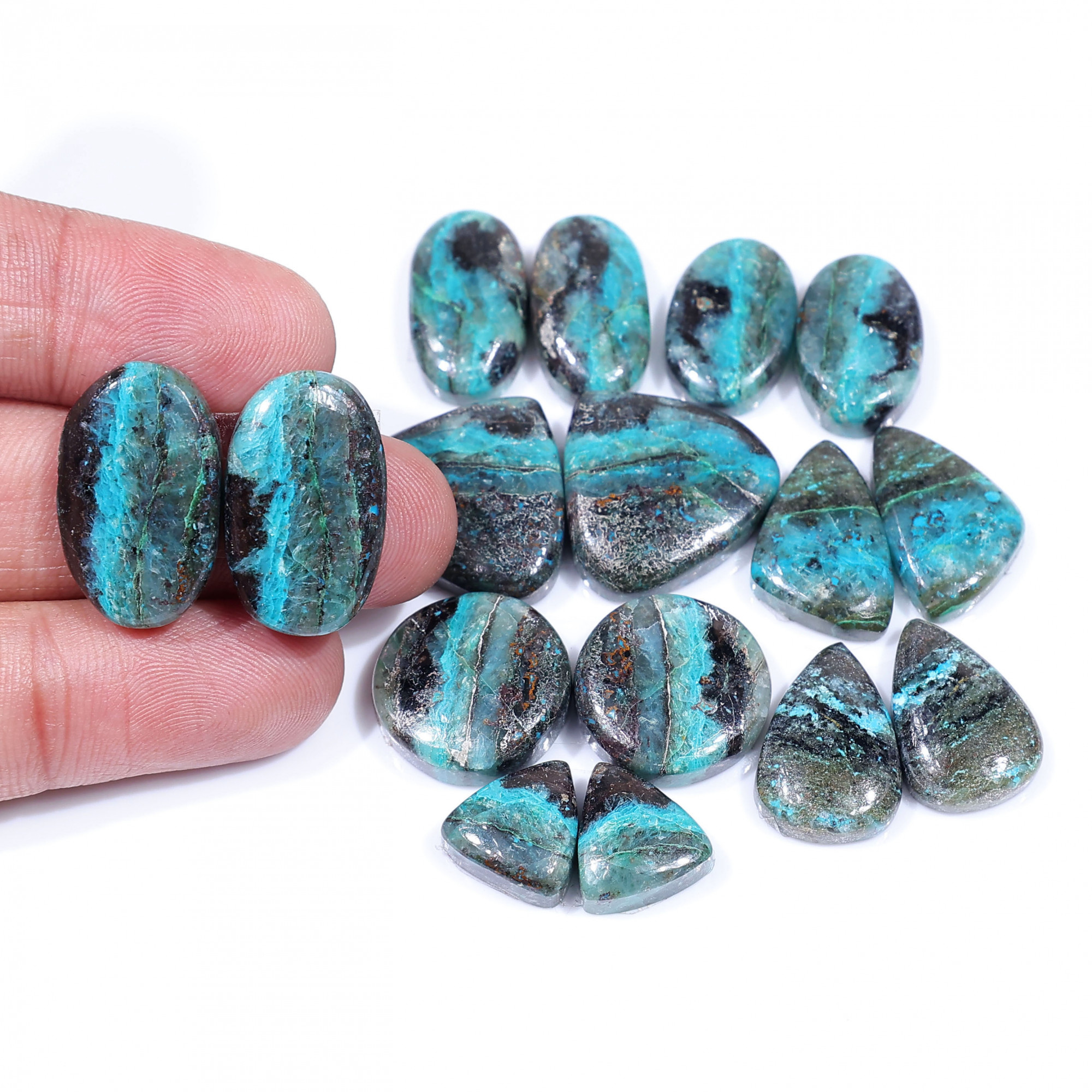 8 Pair 174 Cts Natural chrysocolla Cabochon Gemstone Pairs Lot for Earrings Jewelry Making 21x12 11x10 mm 20157