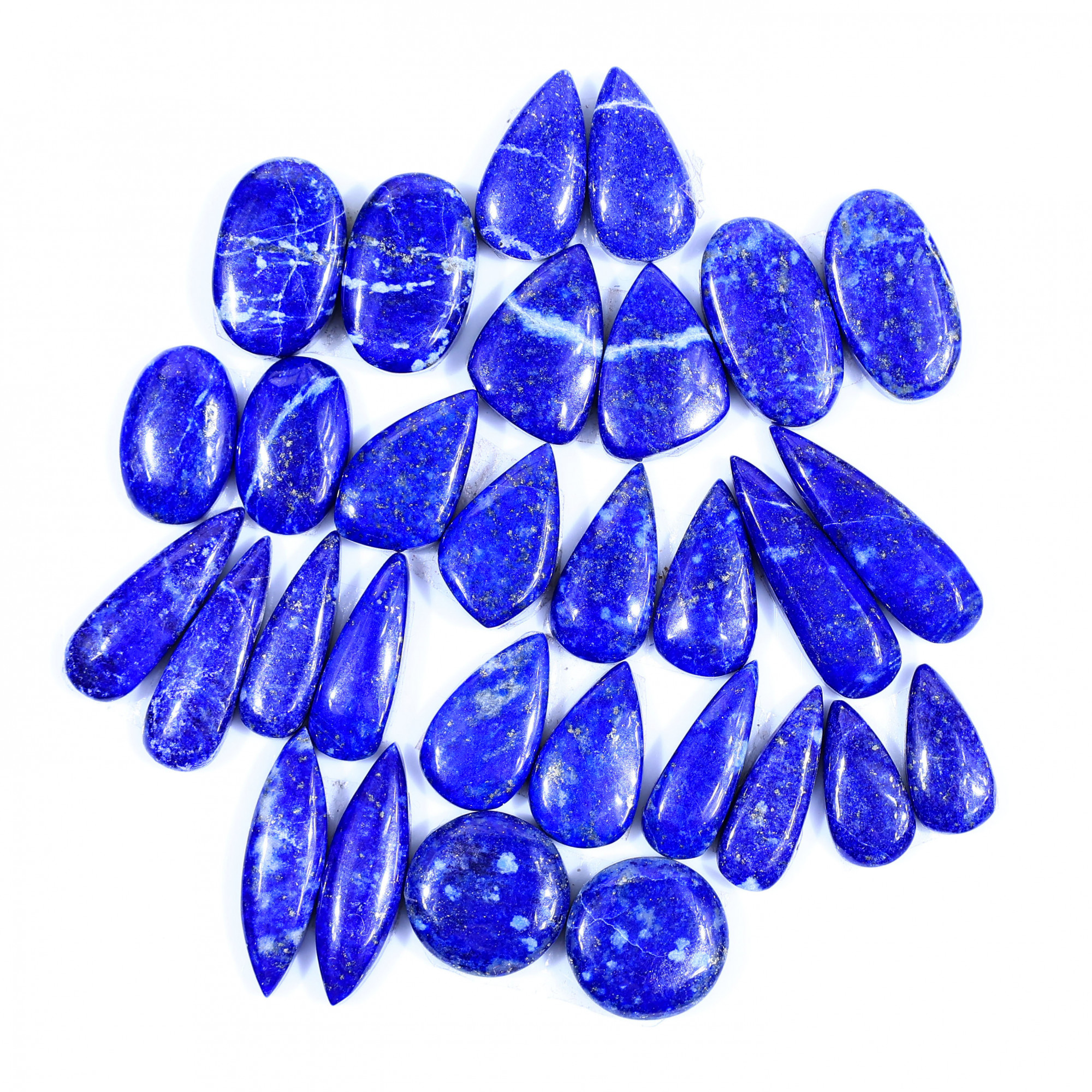 15 Pair 168Cts  Natural Lapis Lazuli Cabochon Gemstone Pairs Lot for Earrings Jewelry Making 22x7 14x6mm 20058