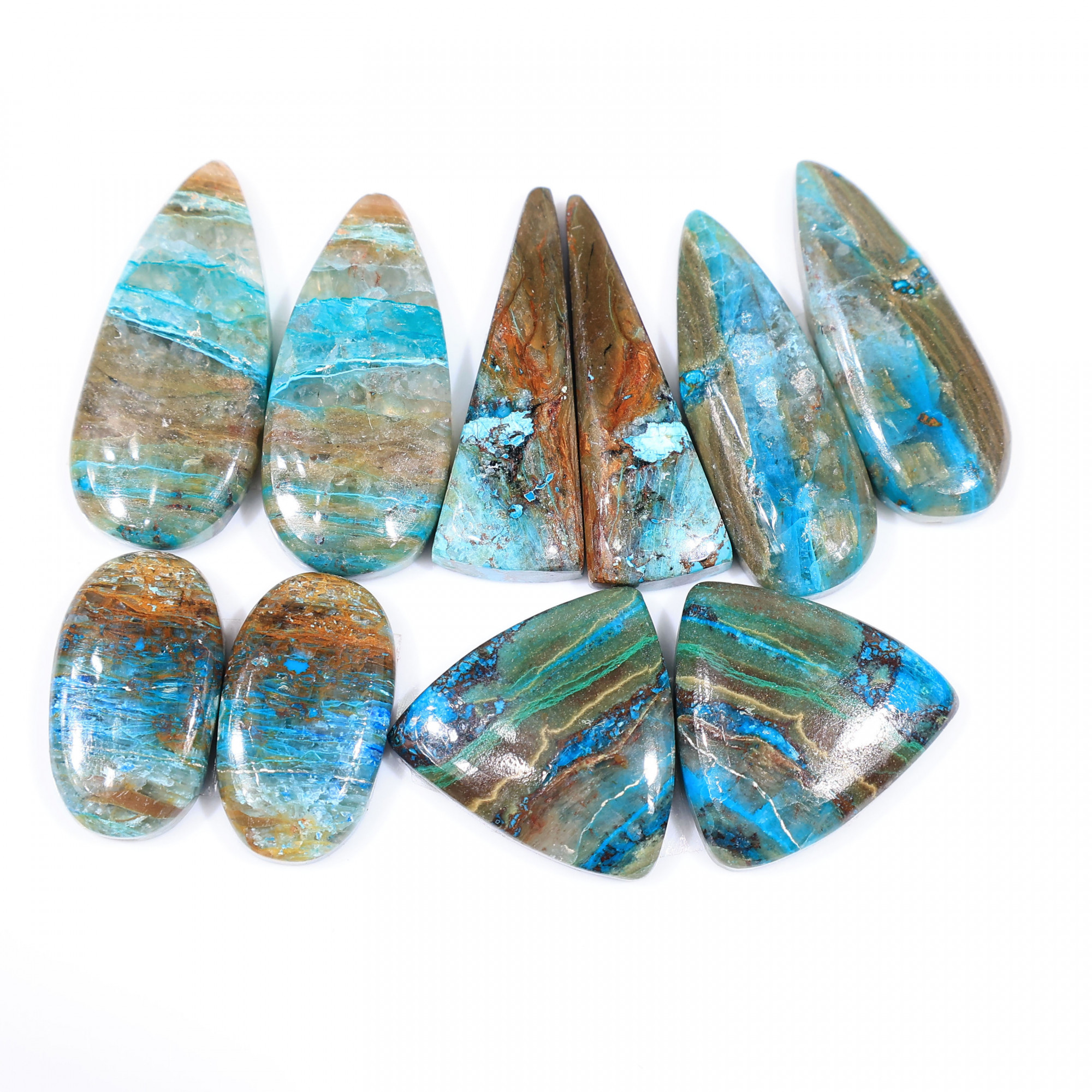 5 Pair 115 Cts Natural chrysocolla Cabochon Gemstone Pairs Lot for Earrings Jewelry Making 27x12 19x11mm 20158