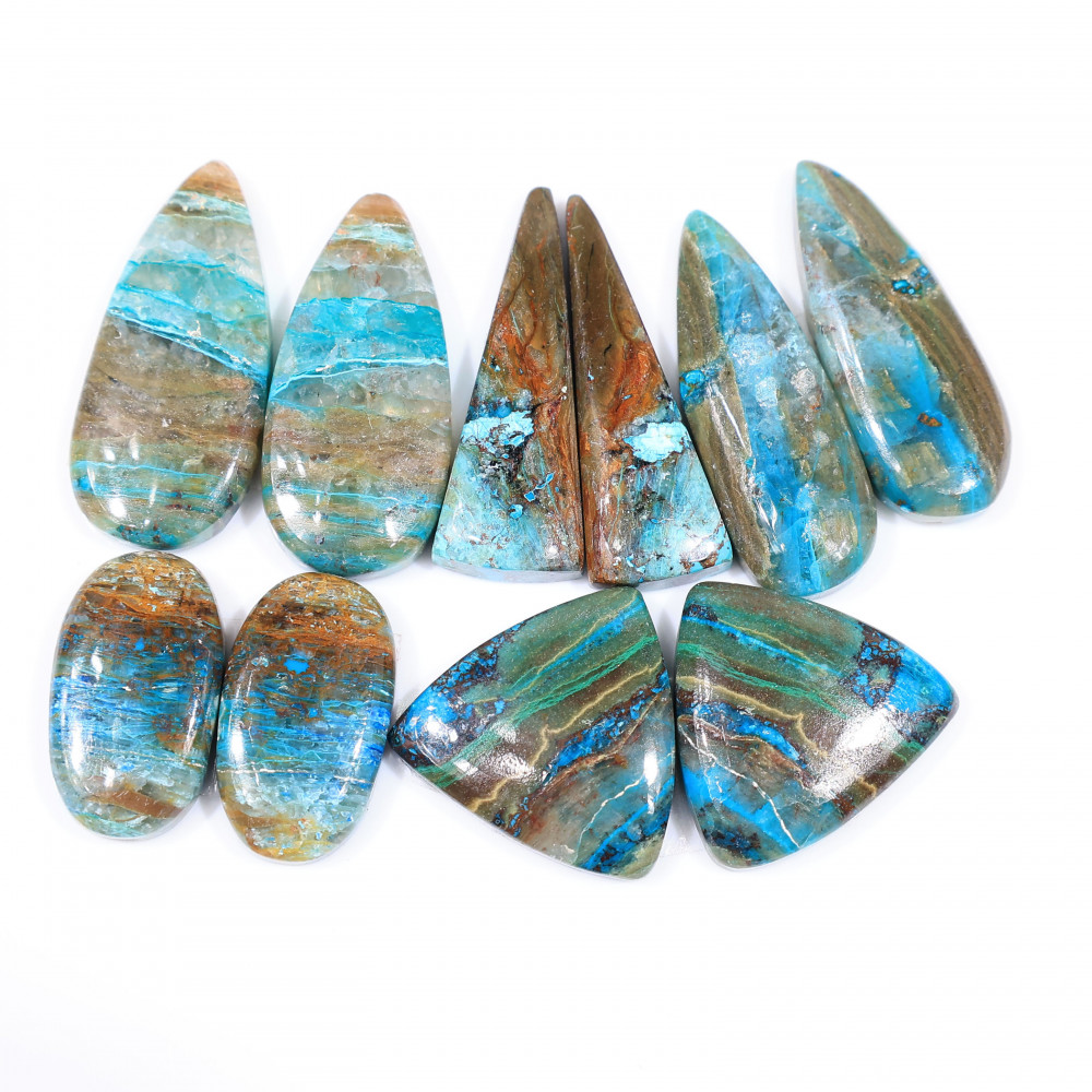 Image of 5 Pair 115 Cts  Natural chrysocolla Cabochon Gemstone Pairs Lot for Earrings Jewelry Making 27x12 19x11mm #20158