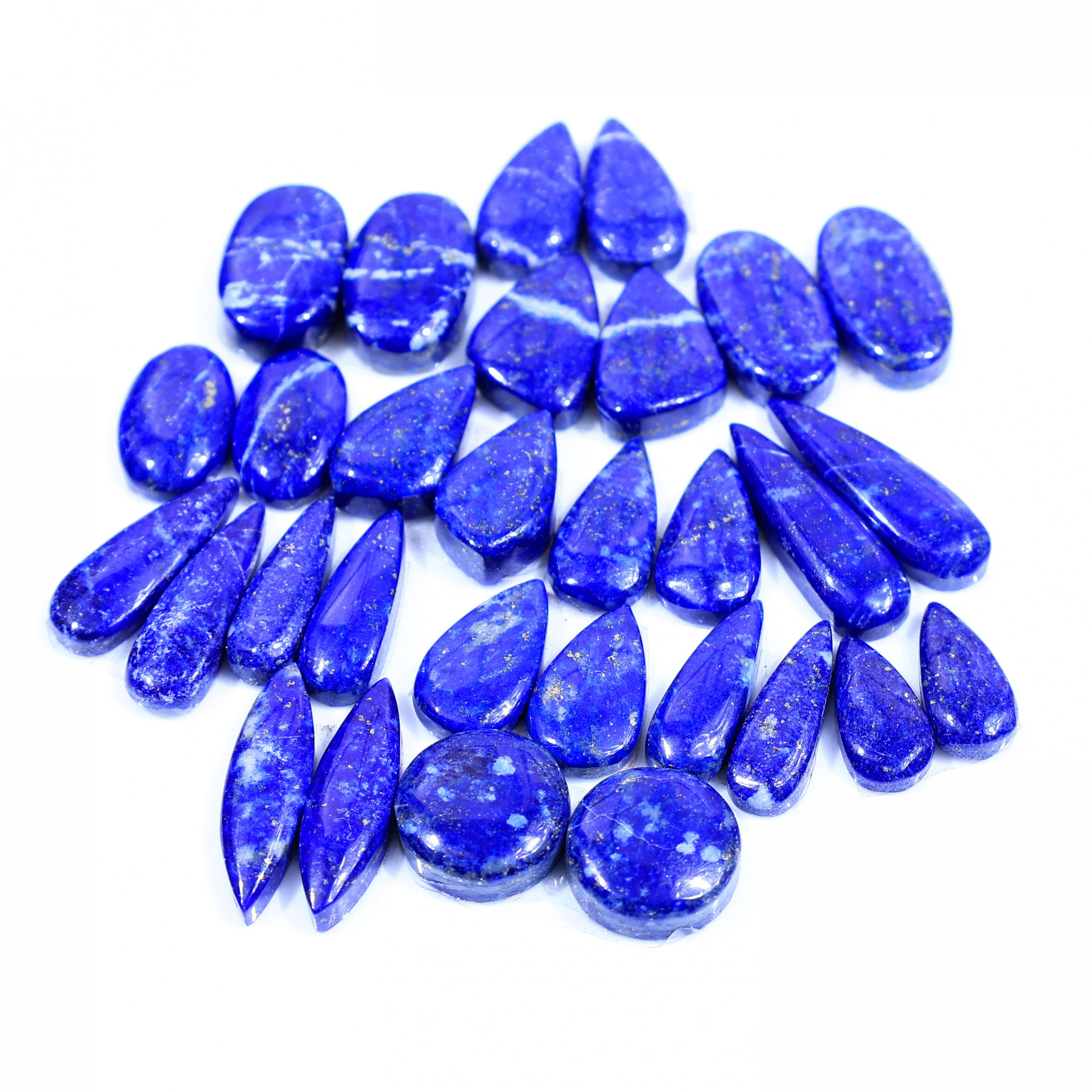 15 Pair 168Cts  Natural Lapis Lazuli Cabochon Gemstone Pairs Lot for Earrings Jewelry Making 22x7 14x6mm 20058
