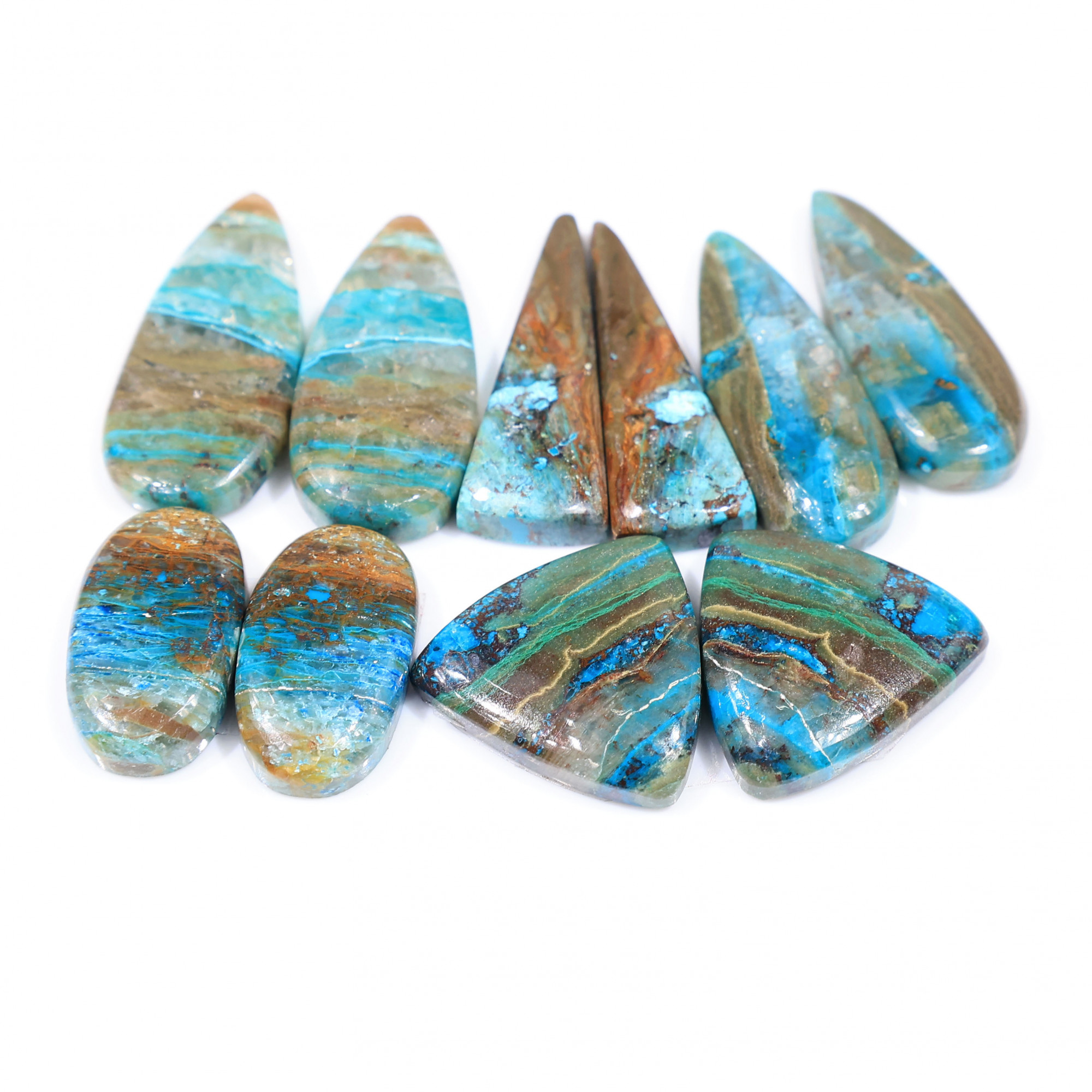 5 Pair 115 Cts Natural chrysocolla Cabochon Gemstone Pairs Lot for Earrings Jewelry Making 27x12 19x11mm 20158