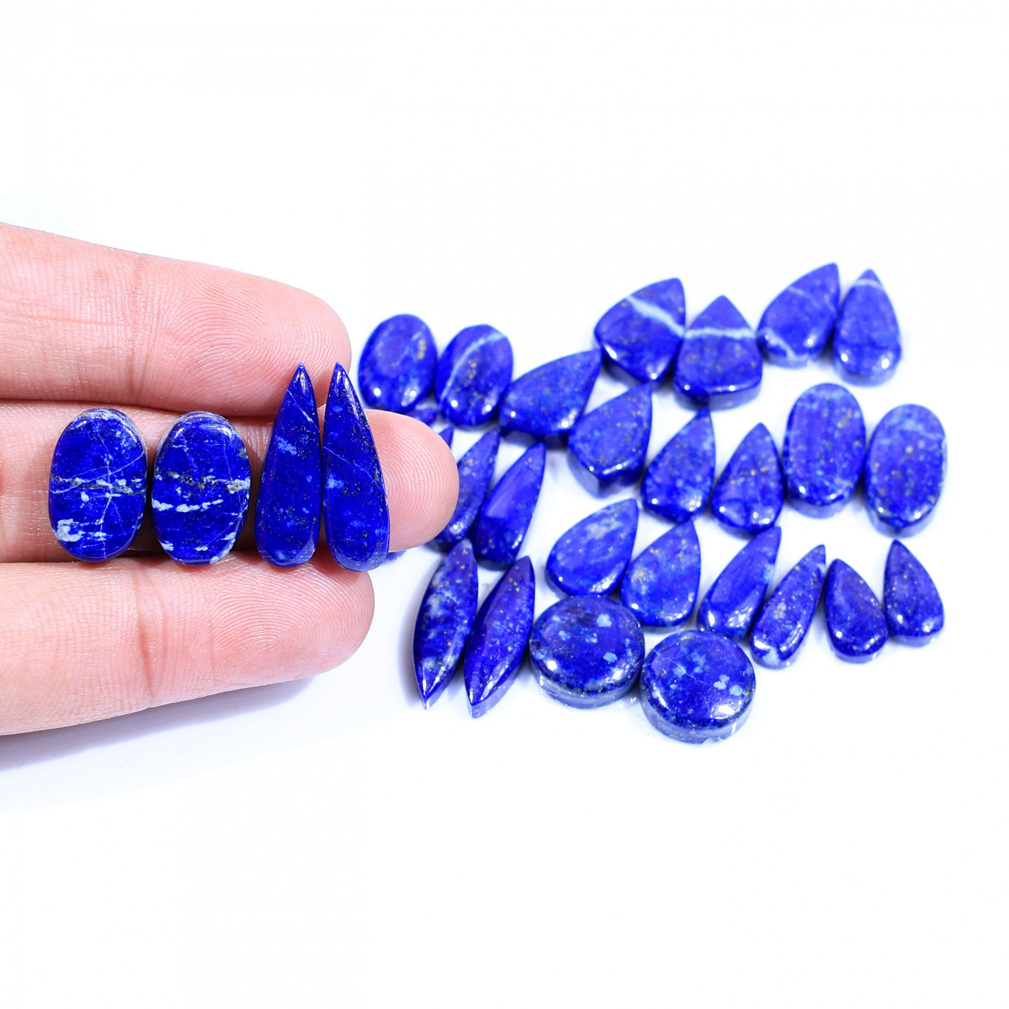 15 Pair 168Cts  Natural Lapis Lazuli Cabochon Gemstone Pairs Lot for Earrings Jewelry Making 22x7 14x6mm 20058