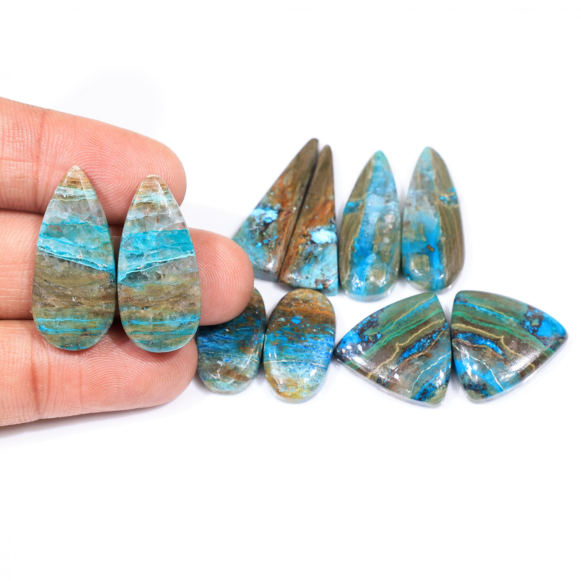 5 Pair 115 Cts Natural chrysocolla Cabochon Gemstone Pairs Lot for Earrings Jewelry Making 27x12 19x11mm 20158