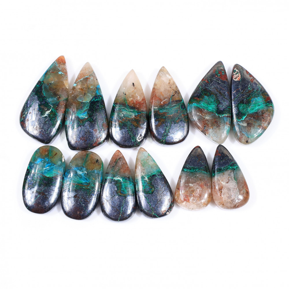 Image of 6 Pair 214 Cts  Natural chrysocolla Cabochon Gemstone Pairs Lot for Earrings Jewelry Making 27x13 20x10mm #20159