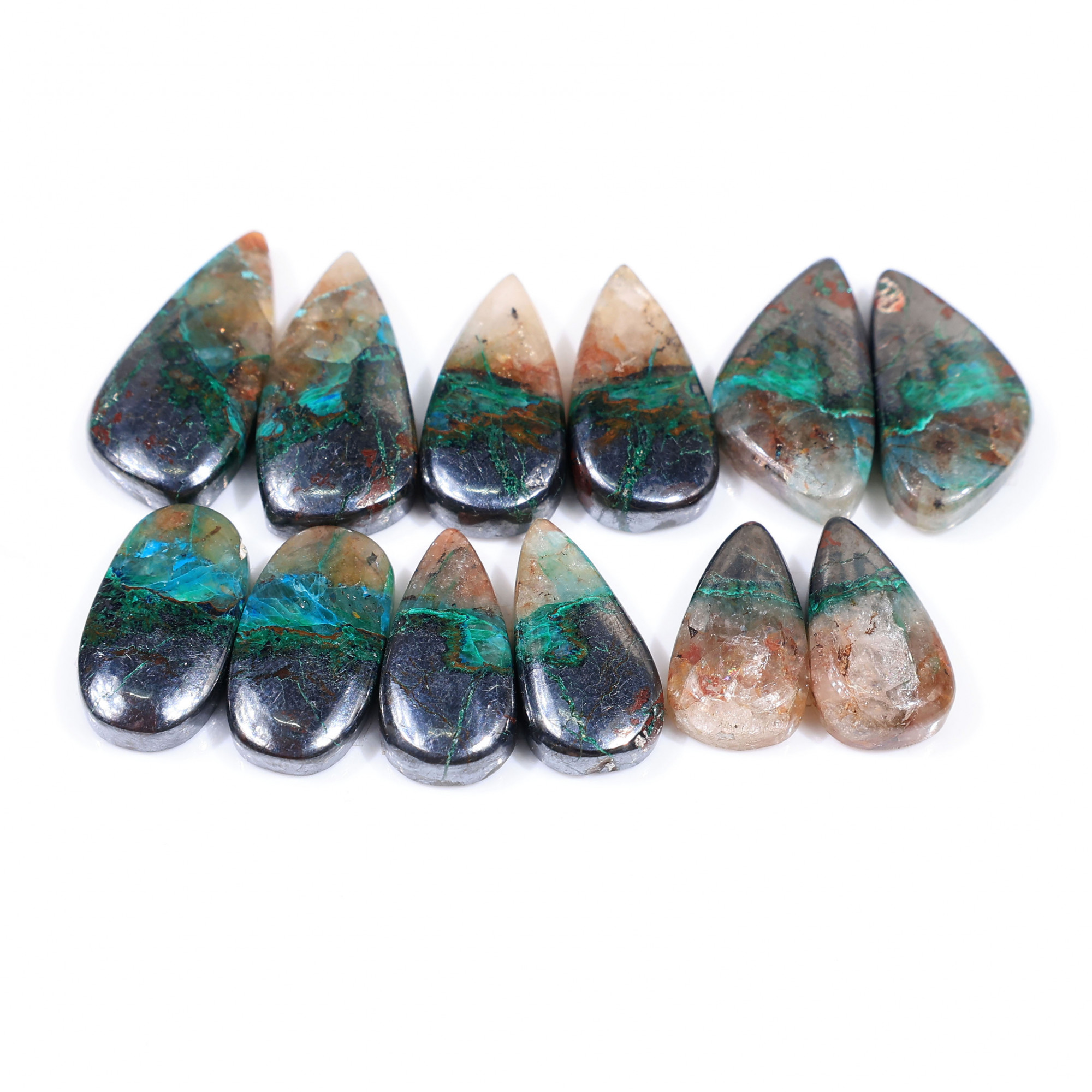 6 Pair 214 Cts  Natural chrysocolla Cabochon Gemstone Pairs Lot for Earrings Jewelry Making 27x13 20x10mm 20159