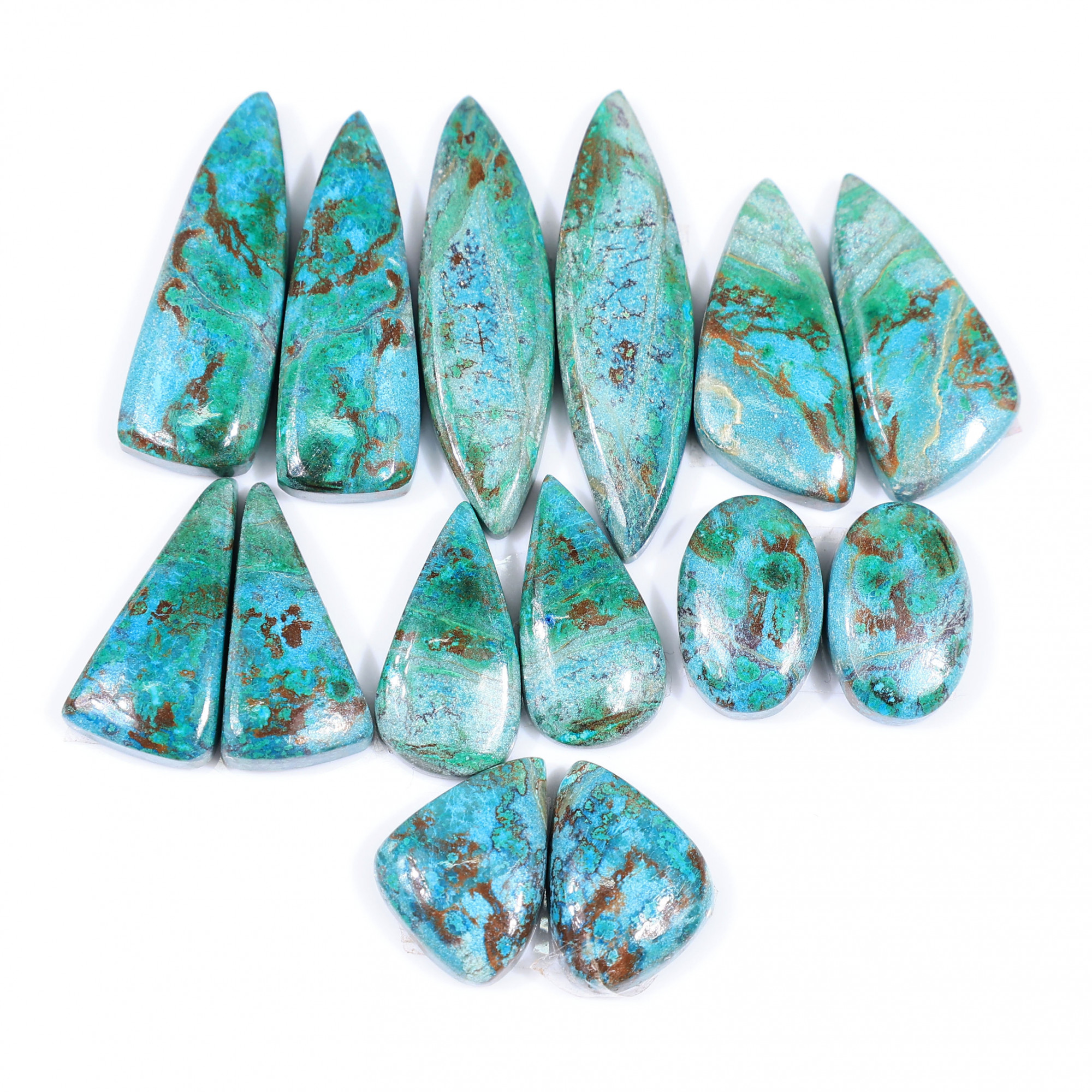 7 Pair 124 Cts Natural chrysocolla Cabochon Gemstone Pairs Lot for Earrings Jewelry Making 32x9 15x9mm 20160