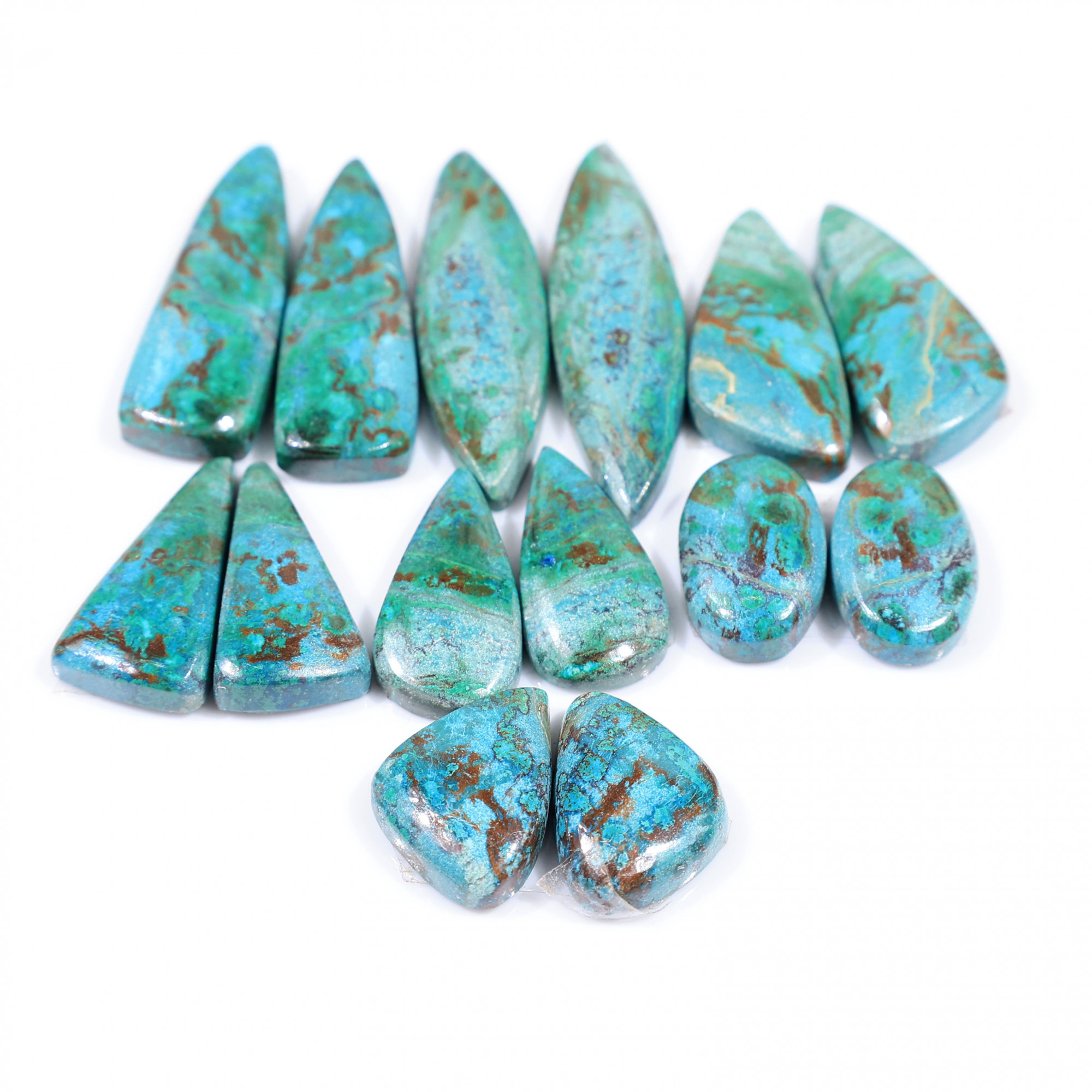 7 Pair 124 Cts  Natural chrysocolla Cabochon Gemstone Pairs Lot for Earrings Jewelry Making 32x9 15x9mm 20160