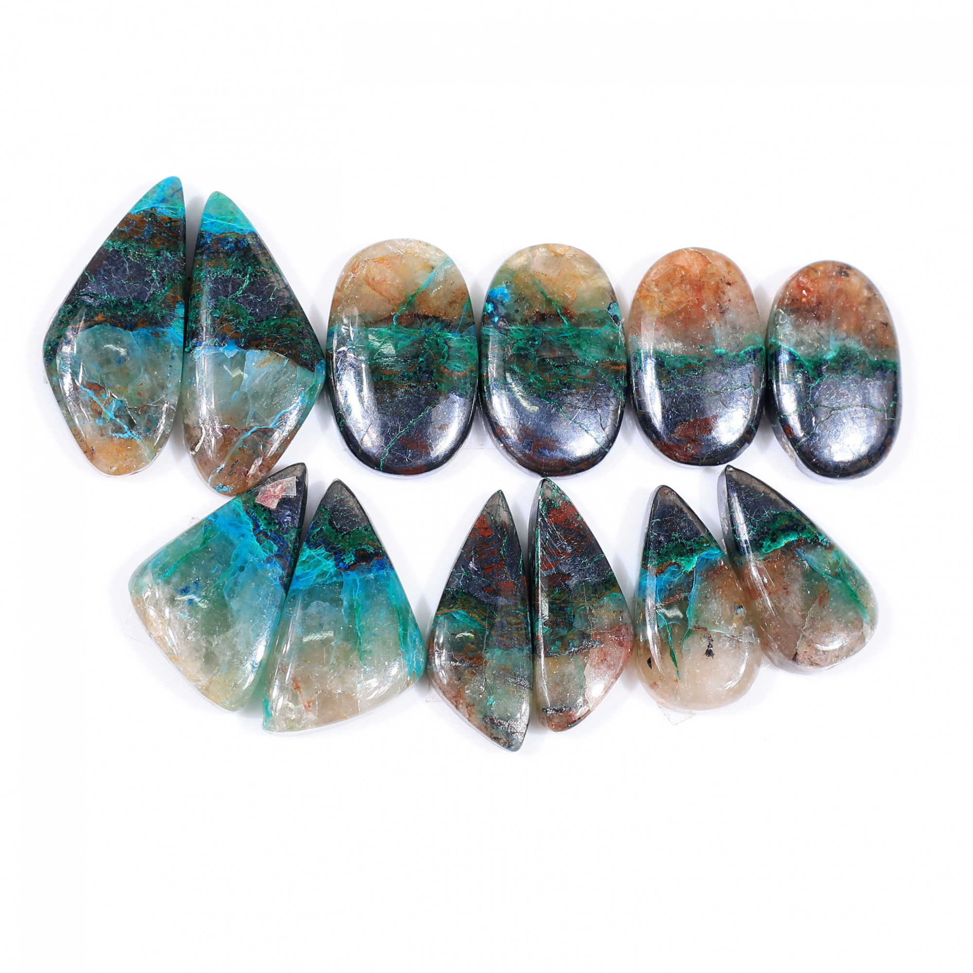 6 Pair 170 Cts Natural chrysocolla Cabochon Gemstone Pairs Lot for Earrings Jewelry Making 28x12 20x11mm 20161