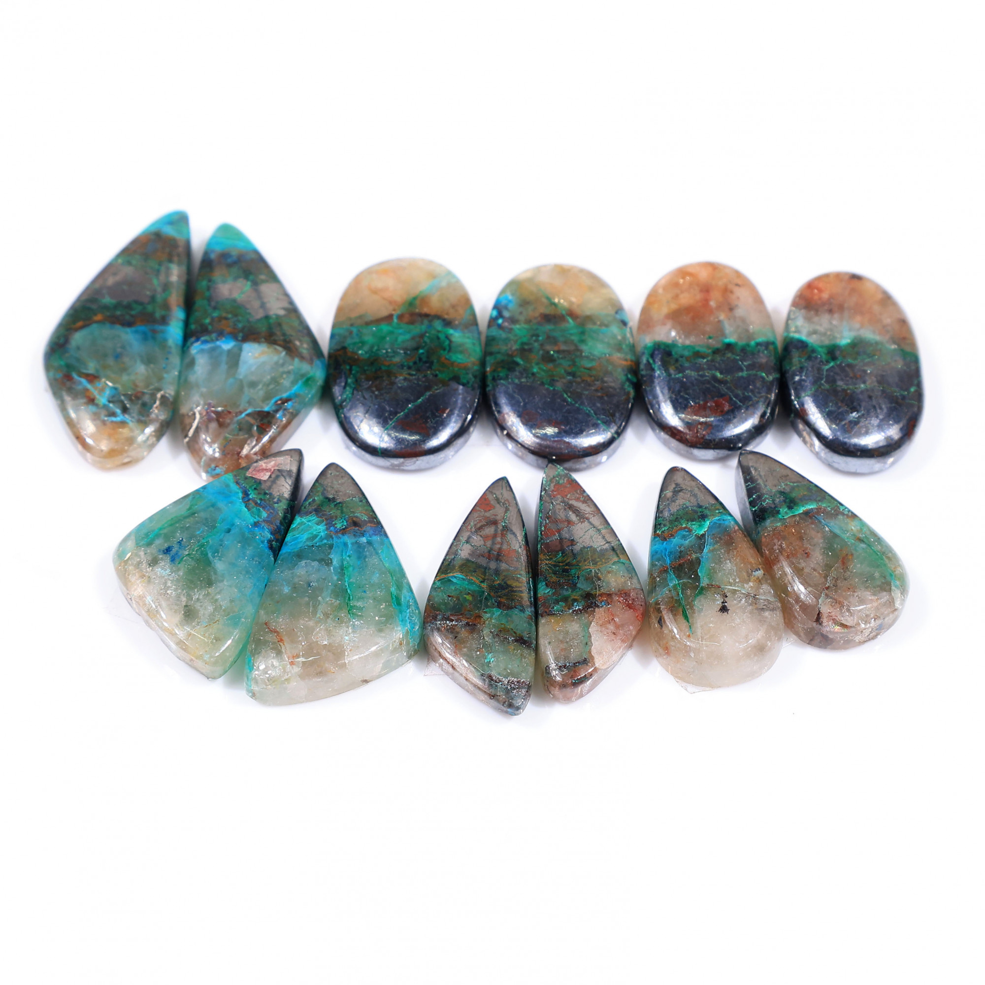 6 Pair 170 Cts Natural chrysocolla Cabochon Gemstone Pairs Lot for Earrings Jewelry Making 28x12 20x11mm 20161