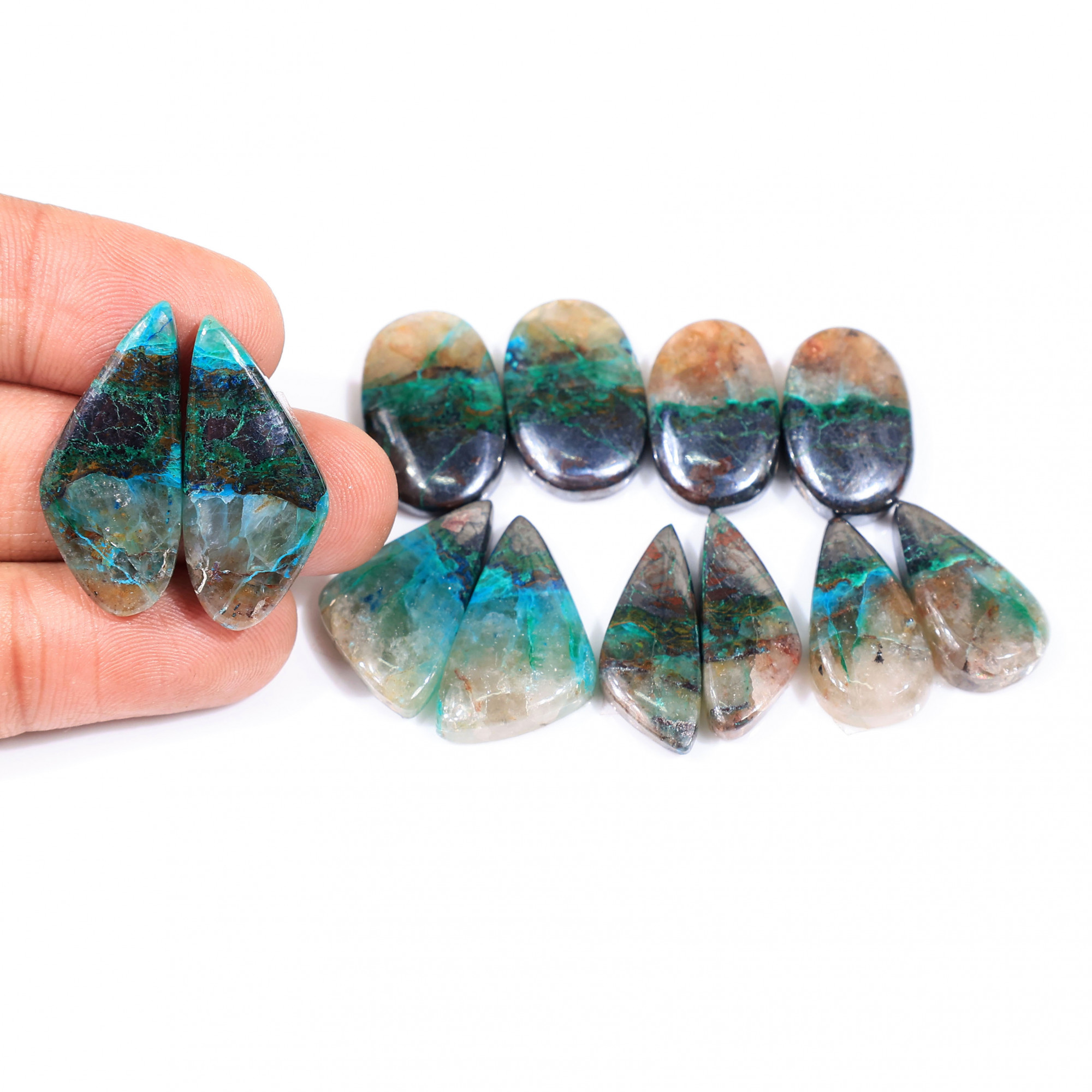 6 Pair 170 Cts  Natural chrysocolla Cabochon Gemstone Pairs Lot for Earrings Jewelry Making 28x12 20x11mm 20161