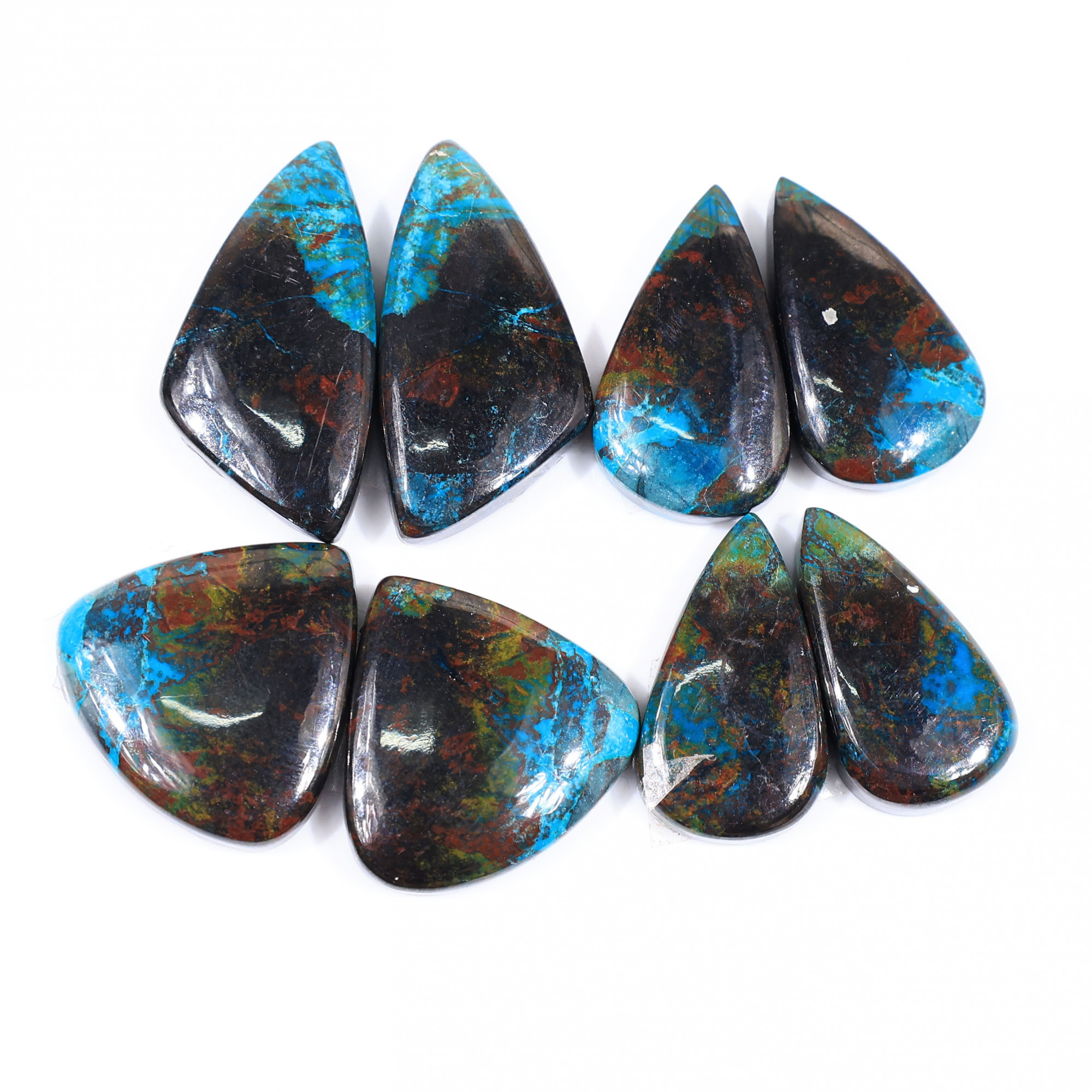 4 Pair 125 Cts  Natural chrysocolla Cabochon Gemstone Pairs Lot for Earrings Jewelry Making 27x13 21x11mm 20162