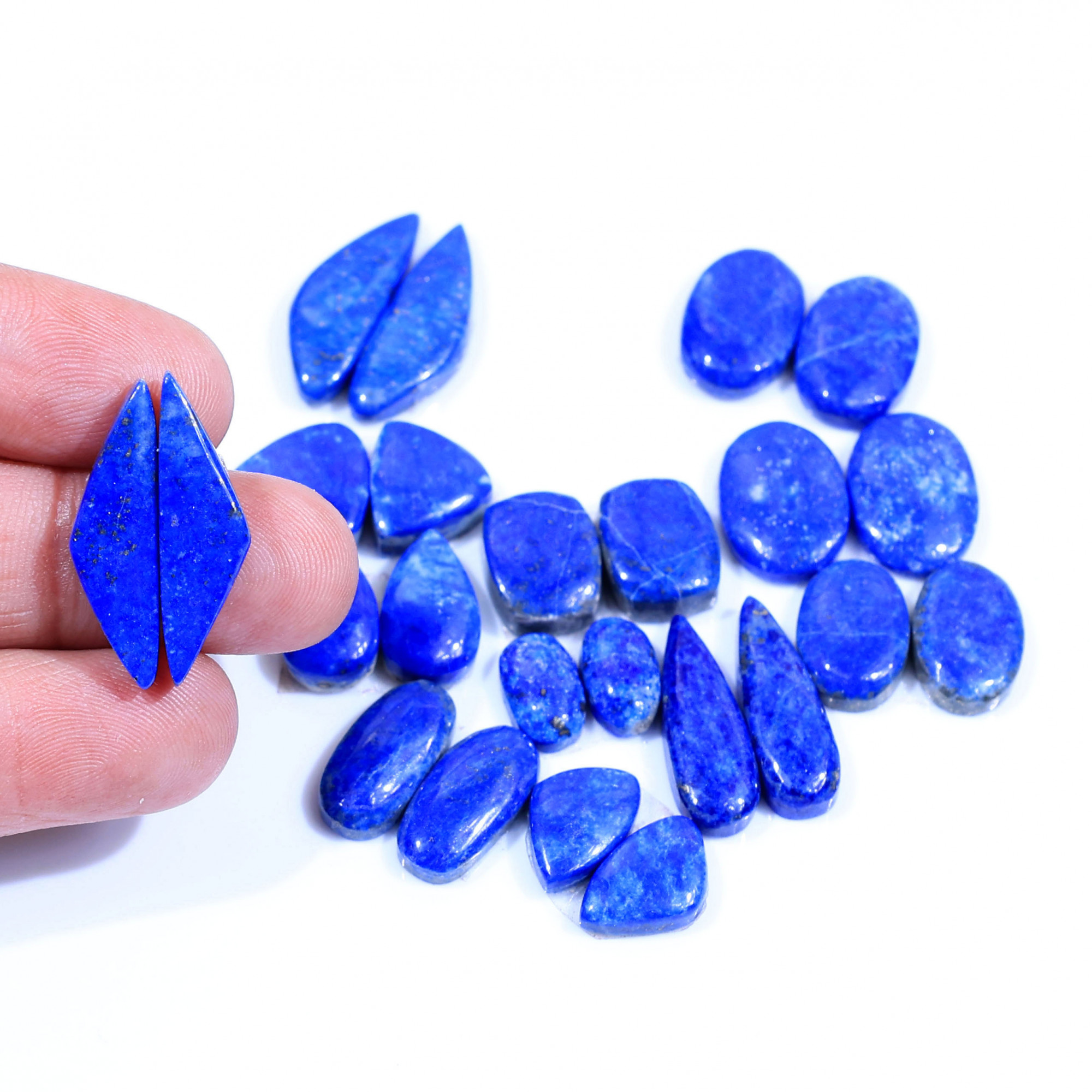 12 Pair 157Cts Natural Lapis Lazuli Cabochon Gemstone Pairs Lot for Earrings Jewelry Making 25x7 11x6mm 20062