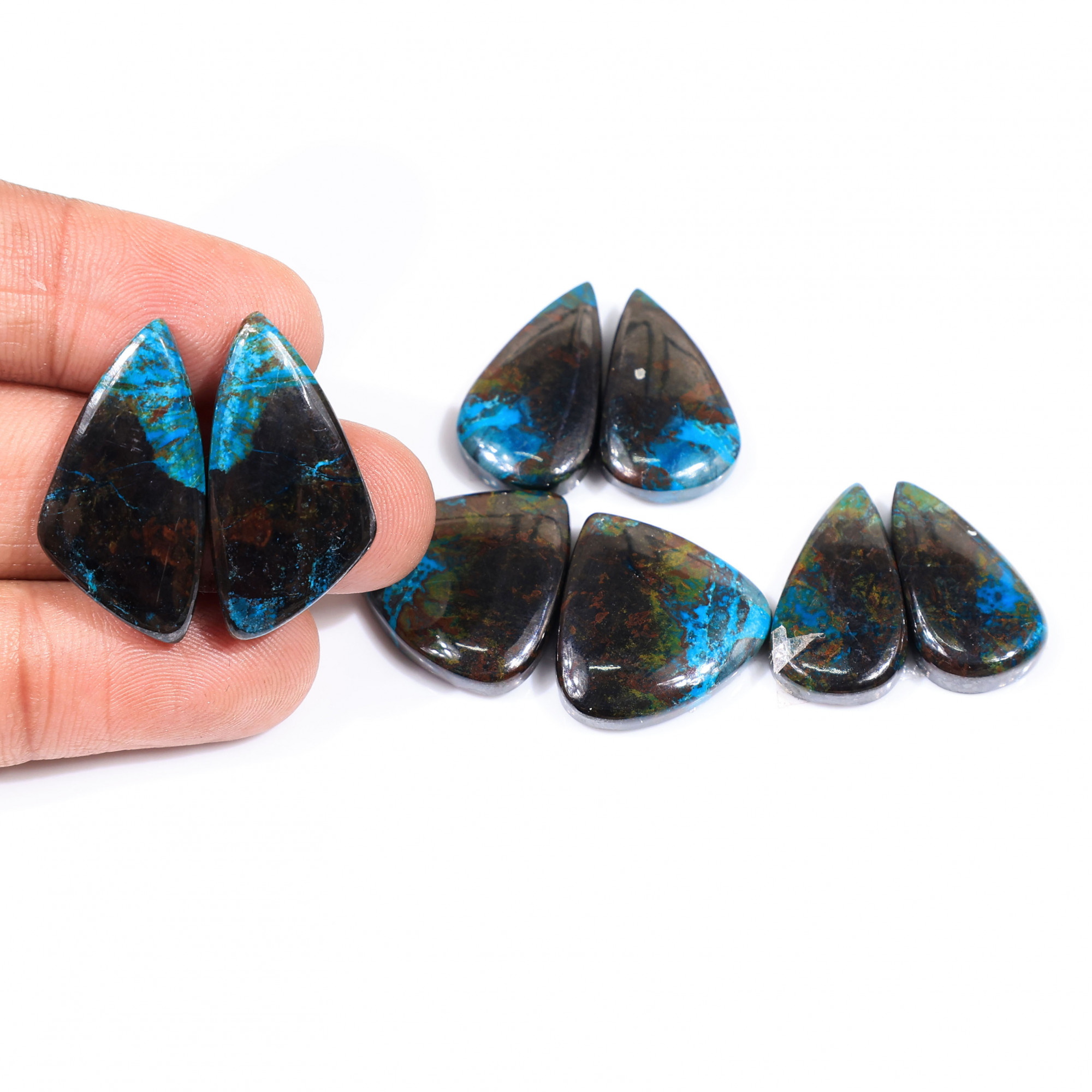 4 Pair 125 Cts  Natural chrysocolla Cabochon Gemstone Pairs Lot for Earrings Jewelry Making 27x13 21x11mm 20162