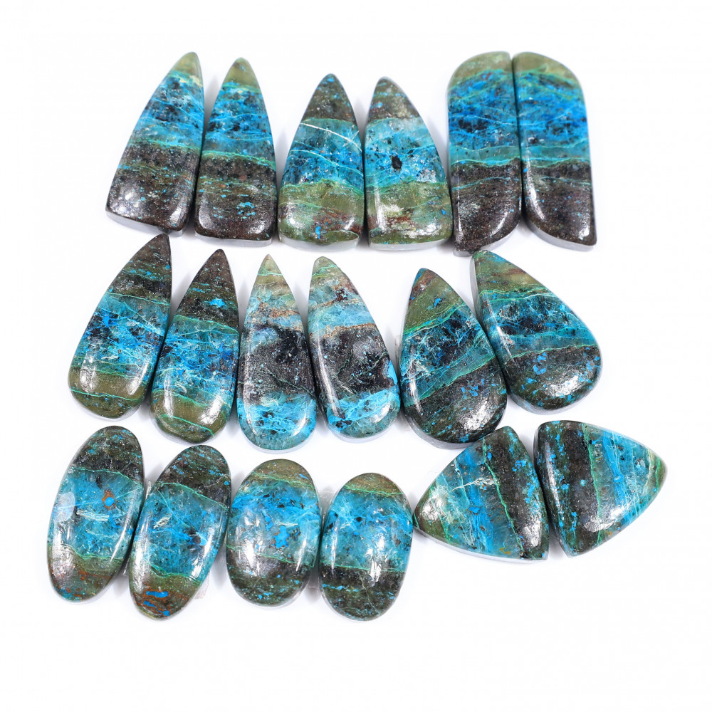 Image of 9 Pair 208 Cts  Natural chrysocolla Cabochon Gemstone Pairs Lot for Earrings Jewelry Making 27x9 18x10mm #20163